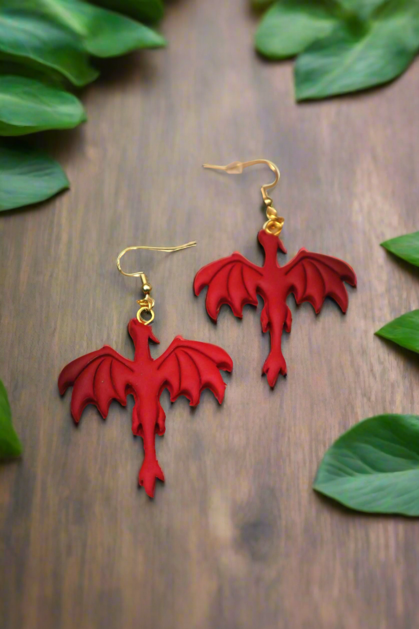 Red Dragon Dangle Earrings