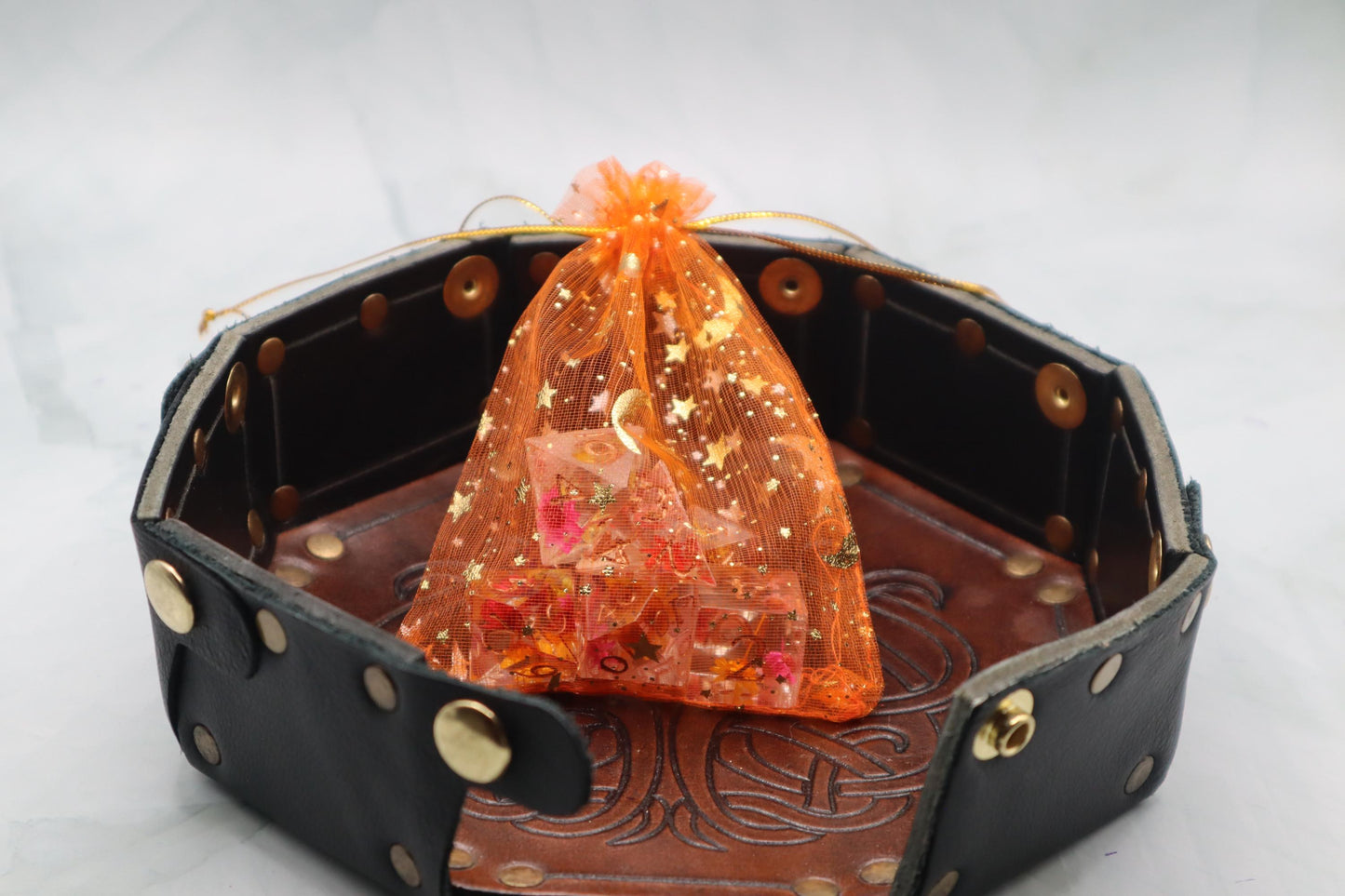 Red Orange and Yellow Floral Resin Dice Set – Handmade DnD Dice – Botanical RPG Dice – Colorful TTRPG Gift – Vibrant Polyhedral Dice