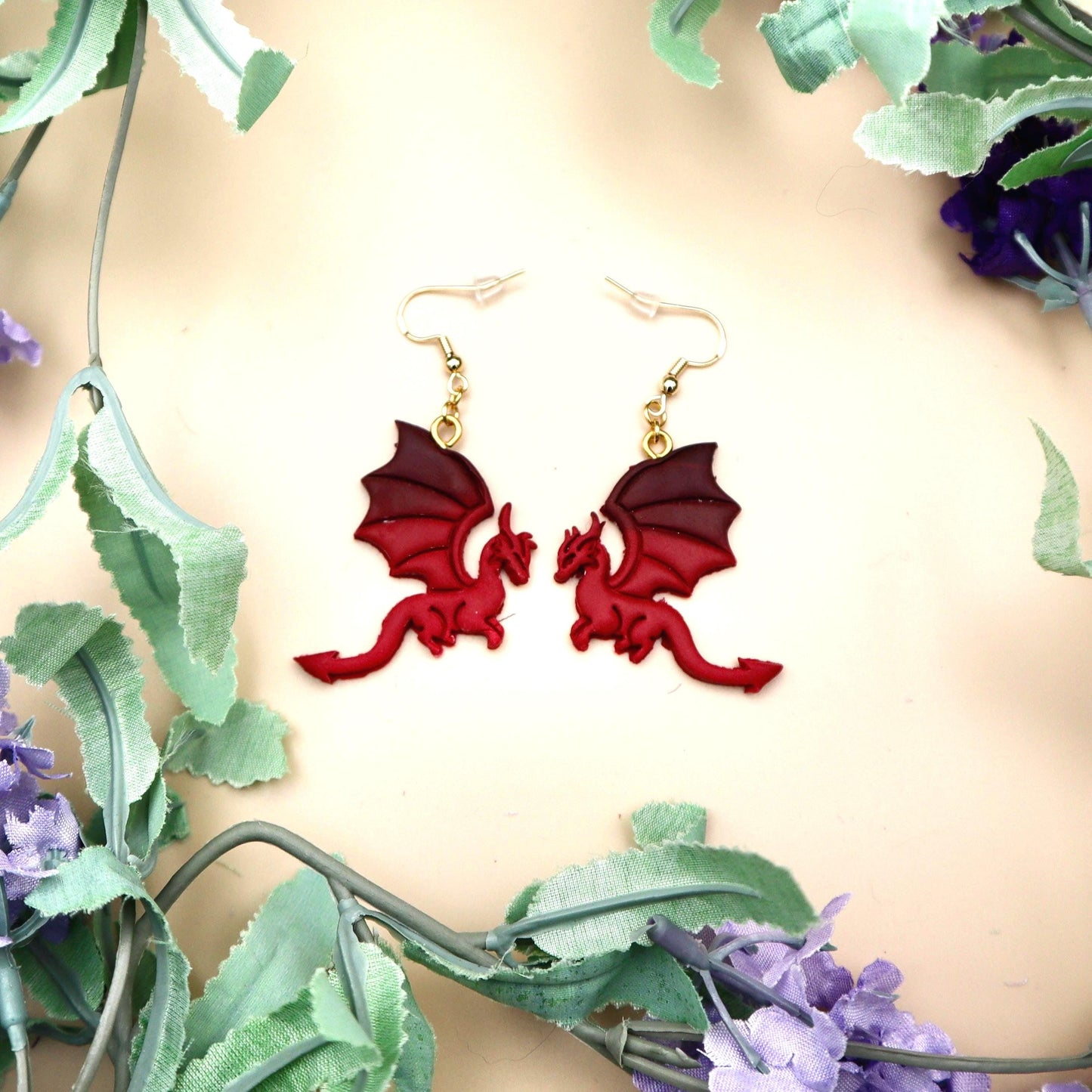 Black & Red Dragon Profile Dangle Earrings