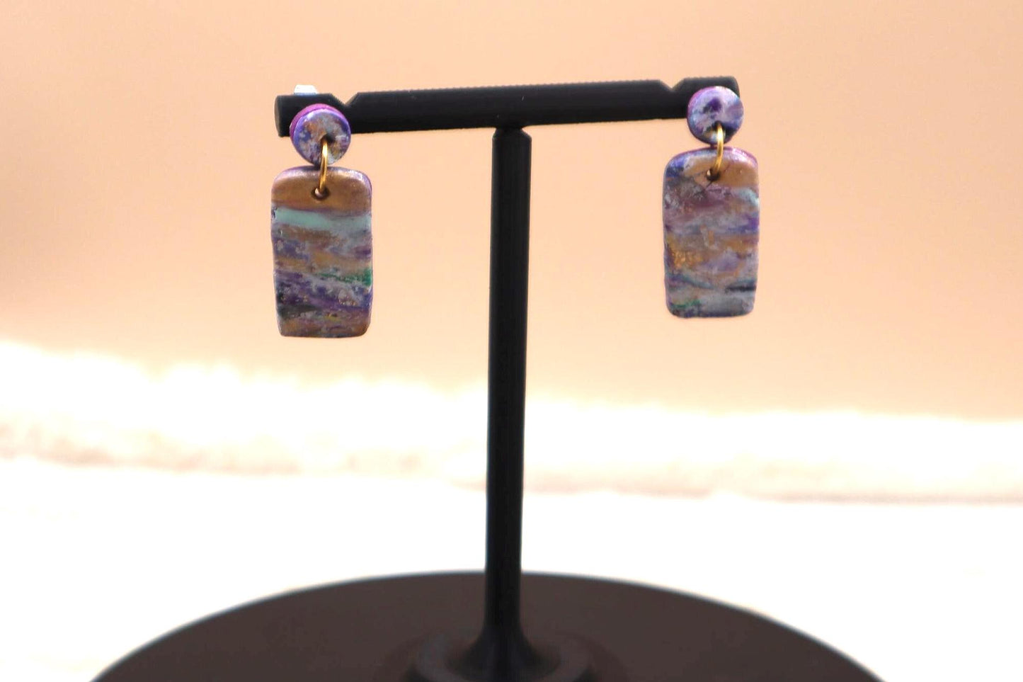 Rectangular Purple Marble Dangle Earrings