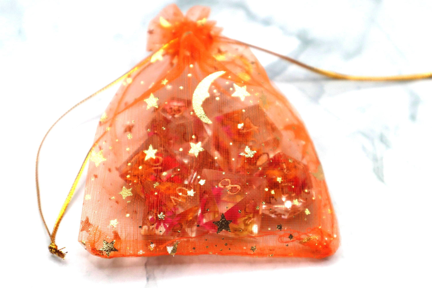 Red Orange and Yellow Floral Resin Dice Set – Handmade DnD Dice – Botanical RPG Dice – Colorful TTRPG Gift – Vibrant Polyhedral Dice