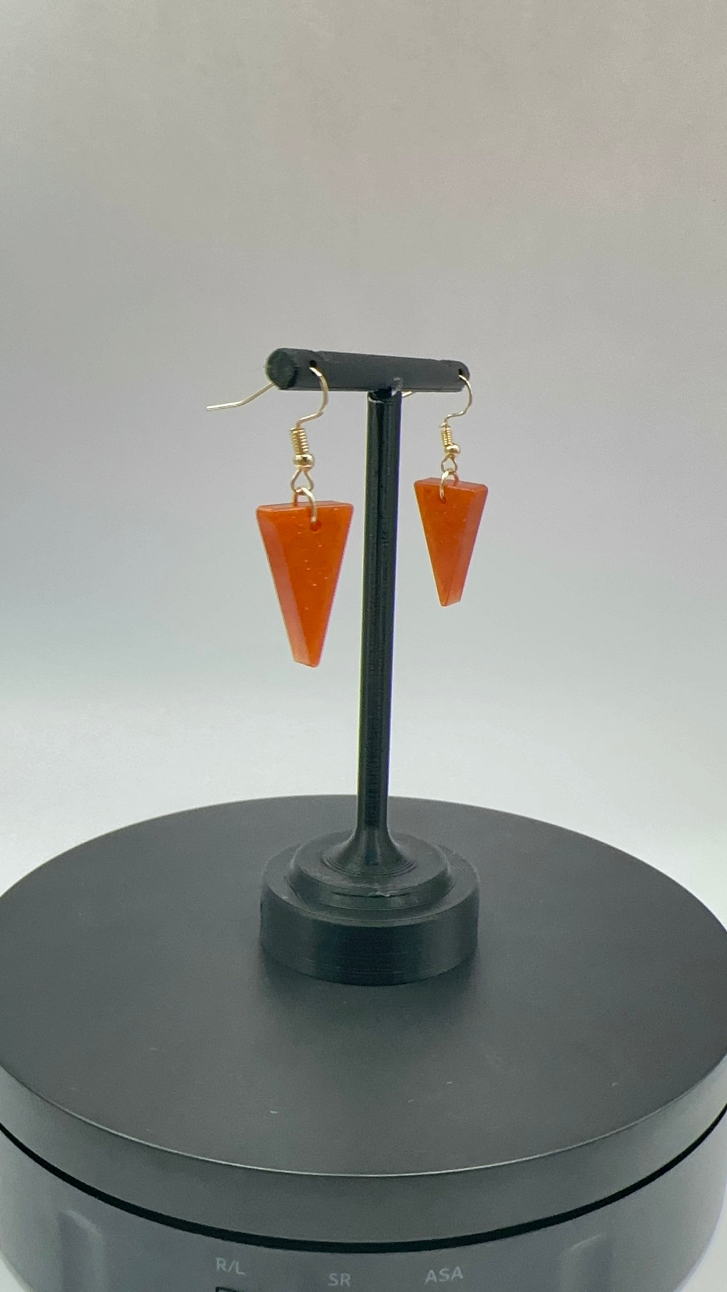 Orange Glitter Triangle Dangle Earrings