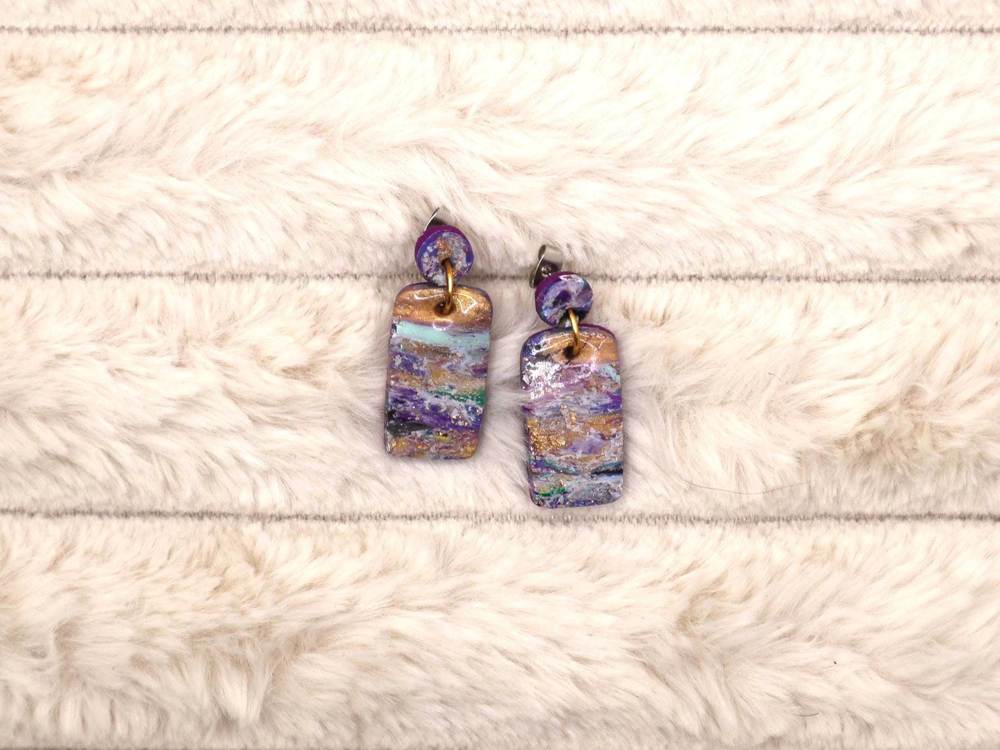 Rectangular Purple Marble Dangle Earrings