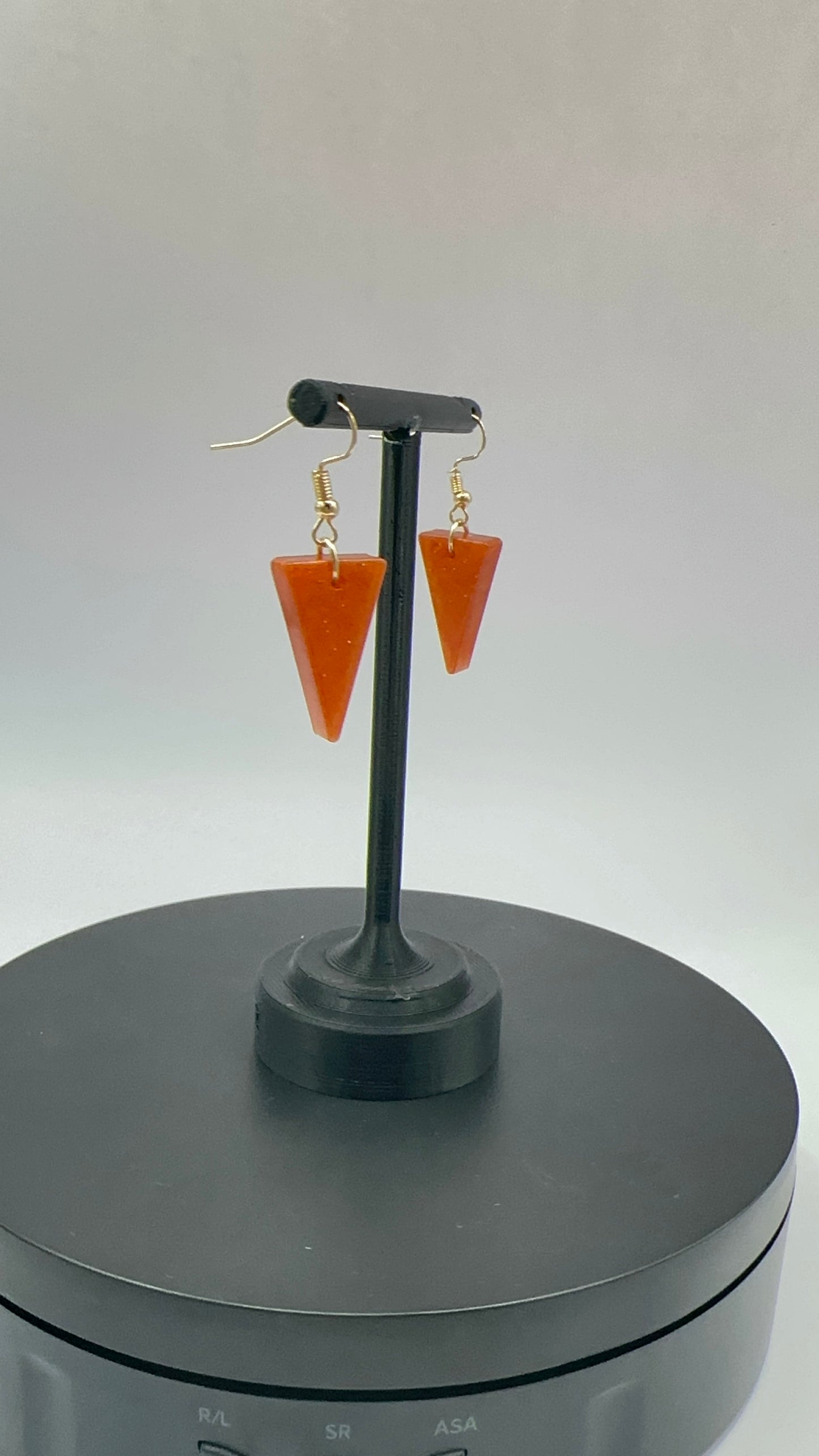 Orange Glitter Triangle Dangle Earrings