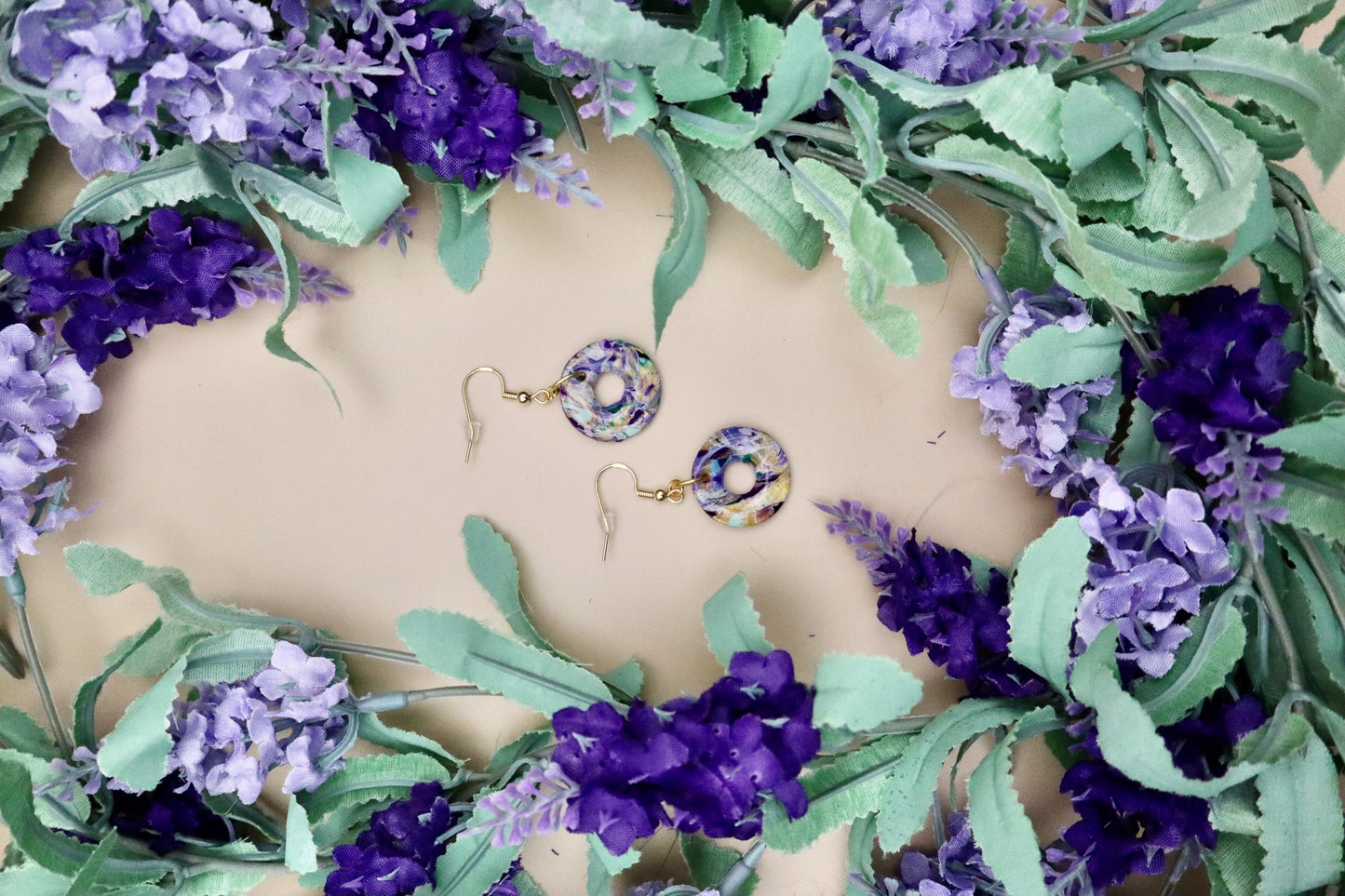 Multicolored Clunky Marble Donut Dangle Earrings