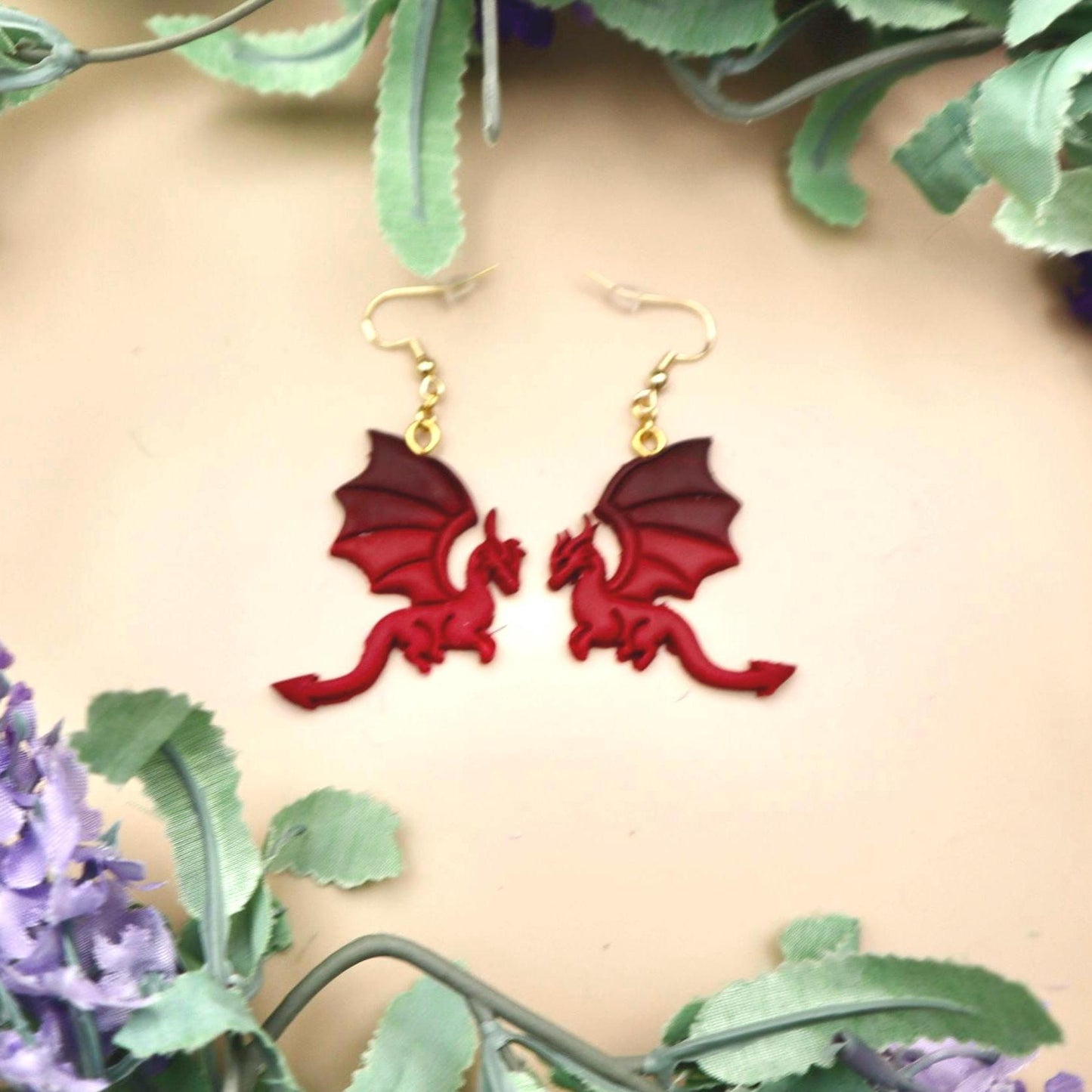 Black & Red Dragon Profile Dangle Earrings
