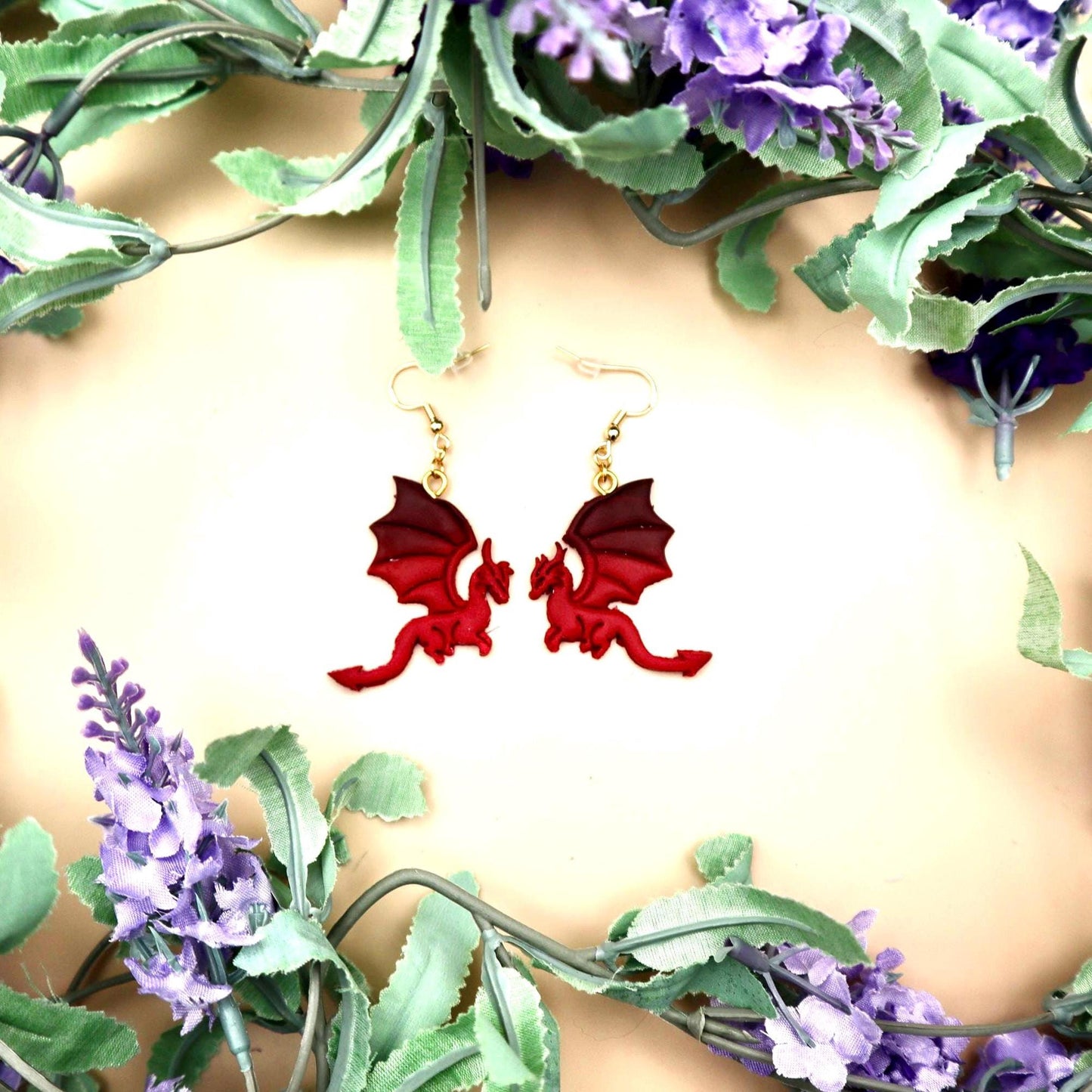 Black & Red Dragon Profile Dangle Earrings