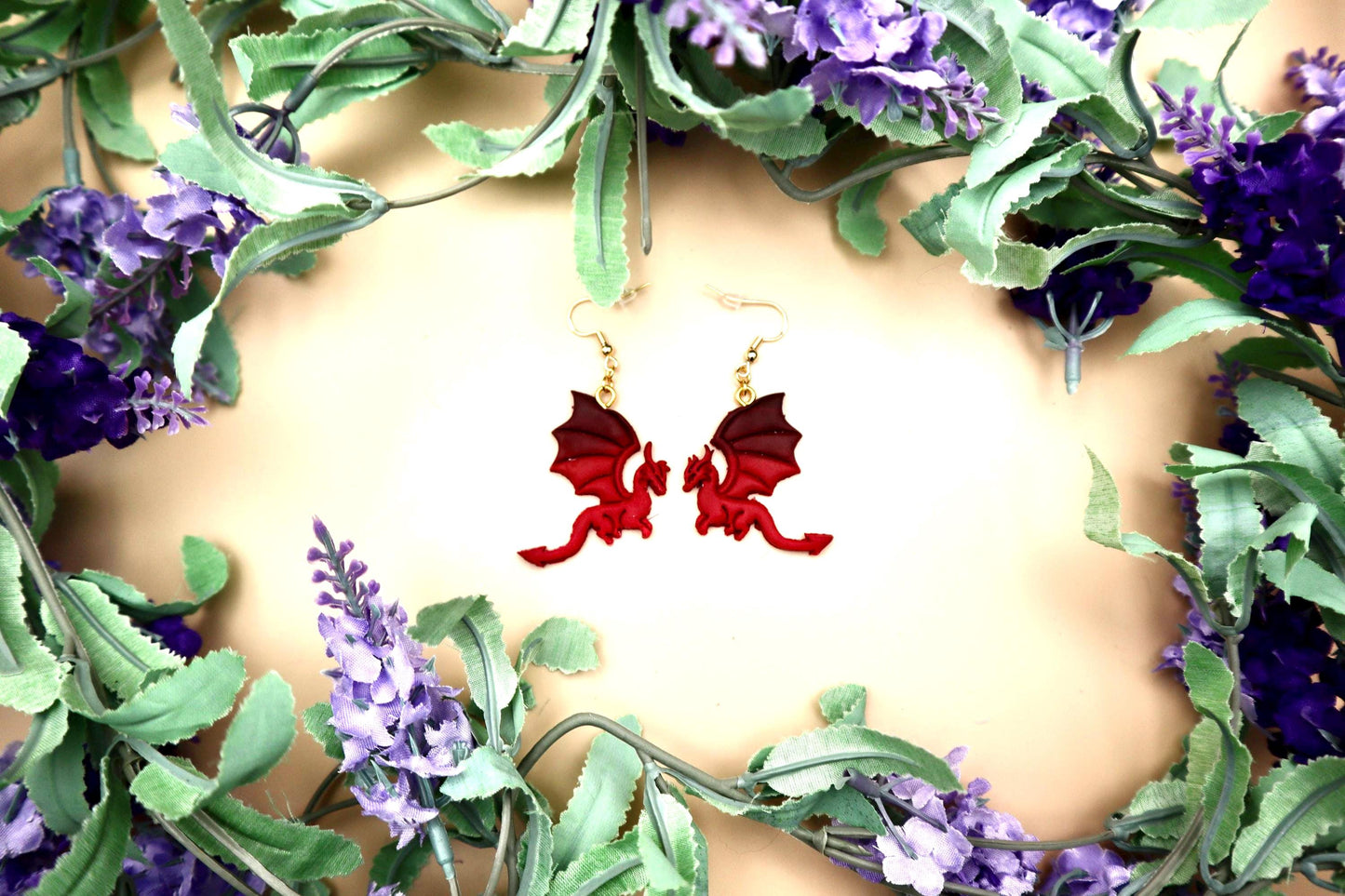 Black & Red Dragon Profile Dangle Earrings