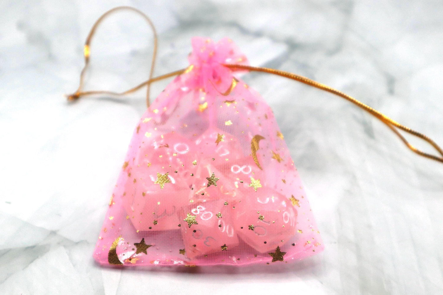 Pink & White Glitter Liquid Core Resin Dice Set – Handmade DnD Dice – Sparkly Tabletop Dice – RPG Gamer Gift – TTRPG Dice Set