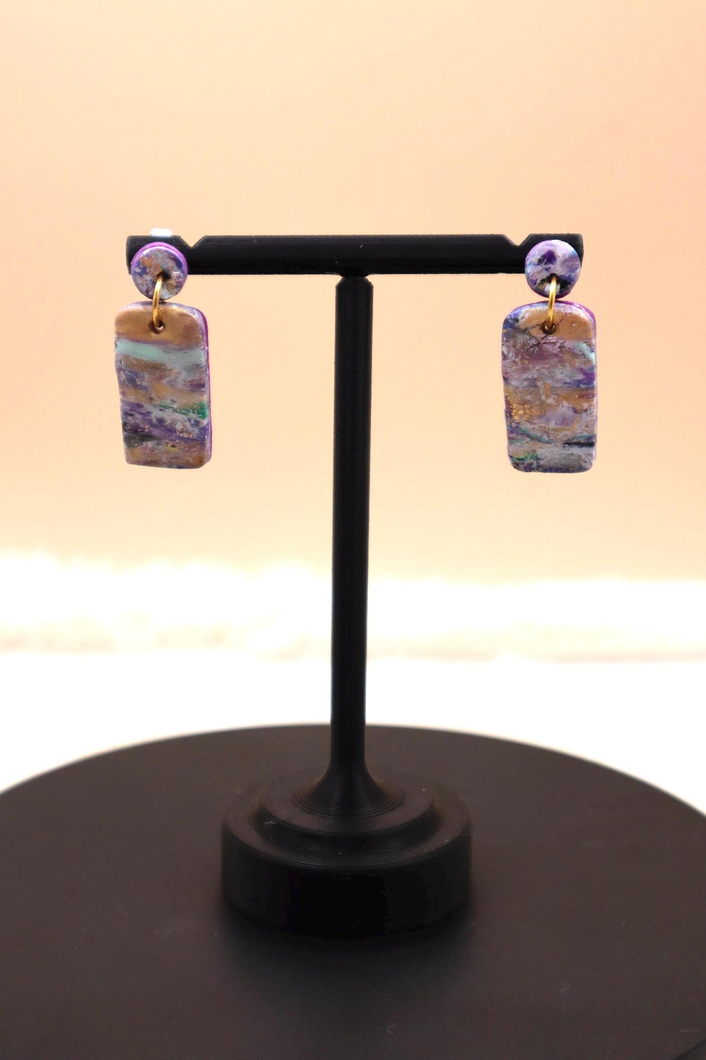 Rectangular Purple Marble Dangle Earrings
