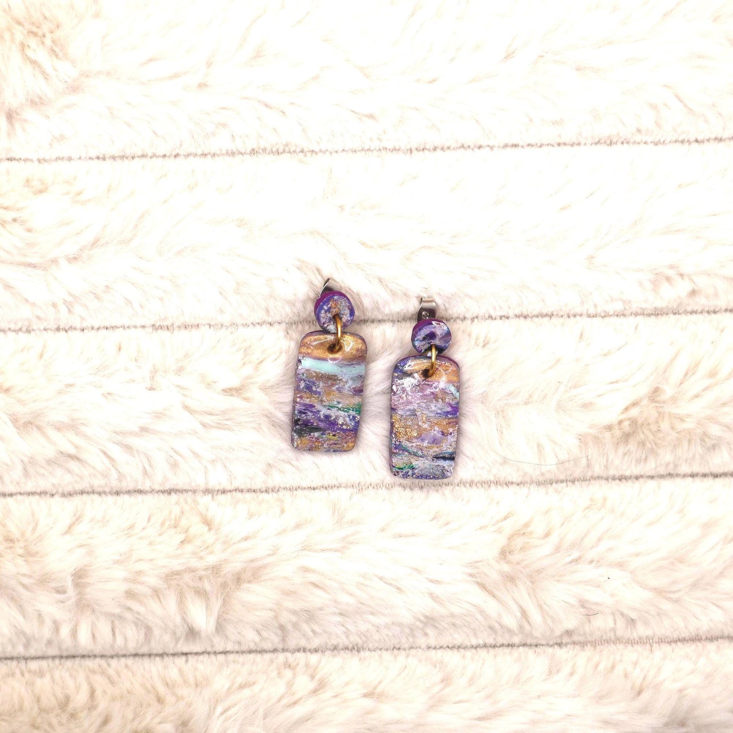 Rectangular Purple Marble Dangle Earrings