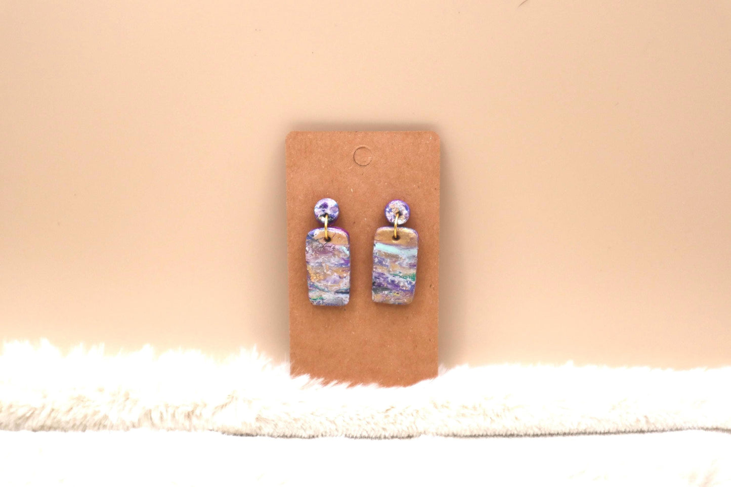 Rectangular Purple Marble Dangle Earrings