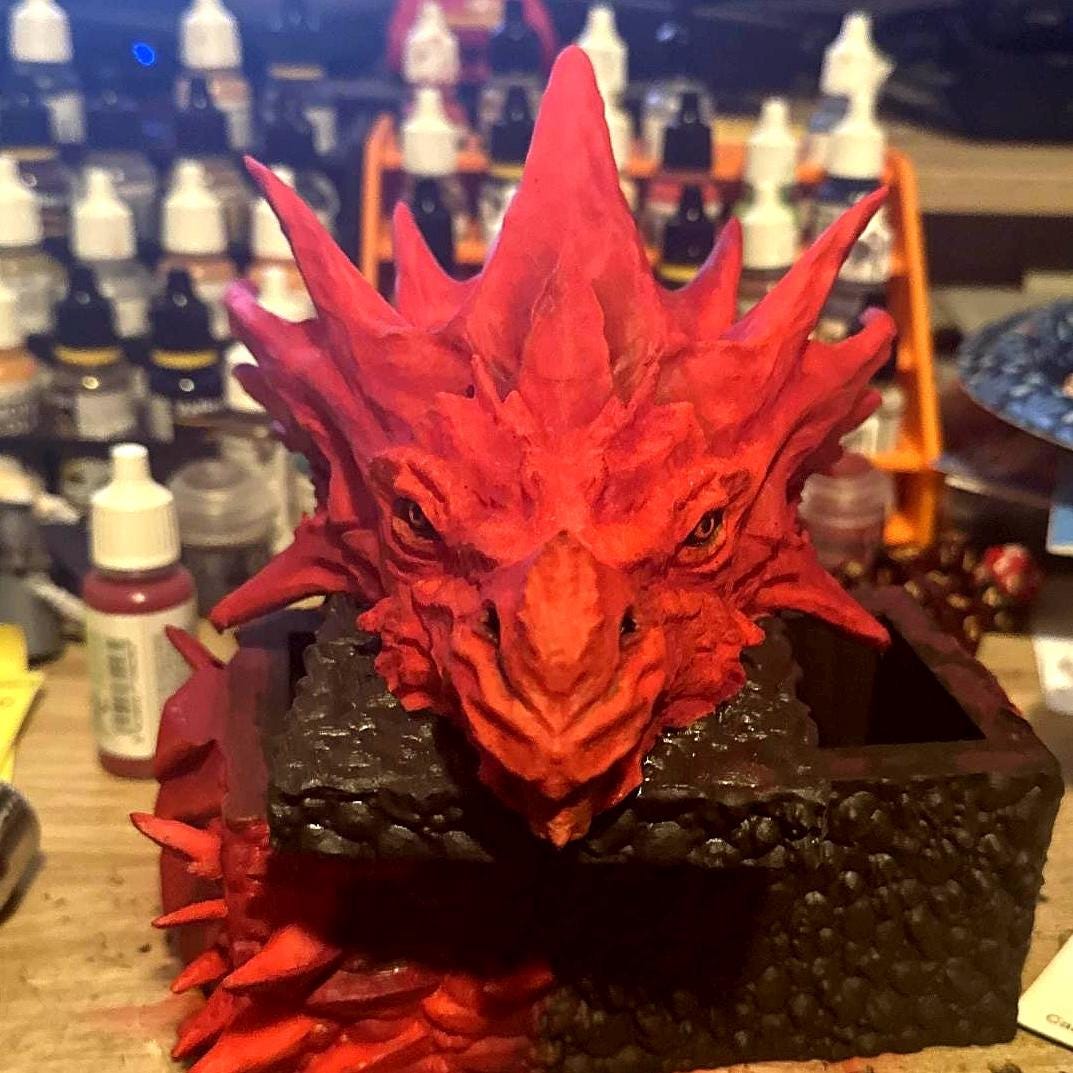Red Dragon Dice Case - Free Resin Dice Set Included! (dice colors vary)