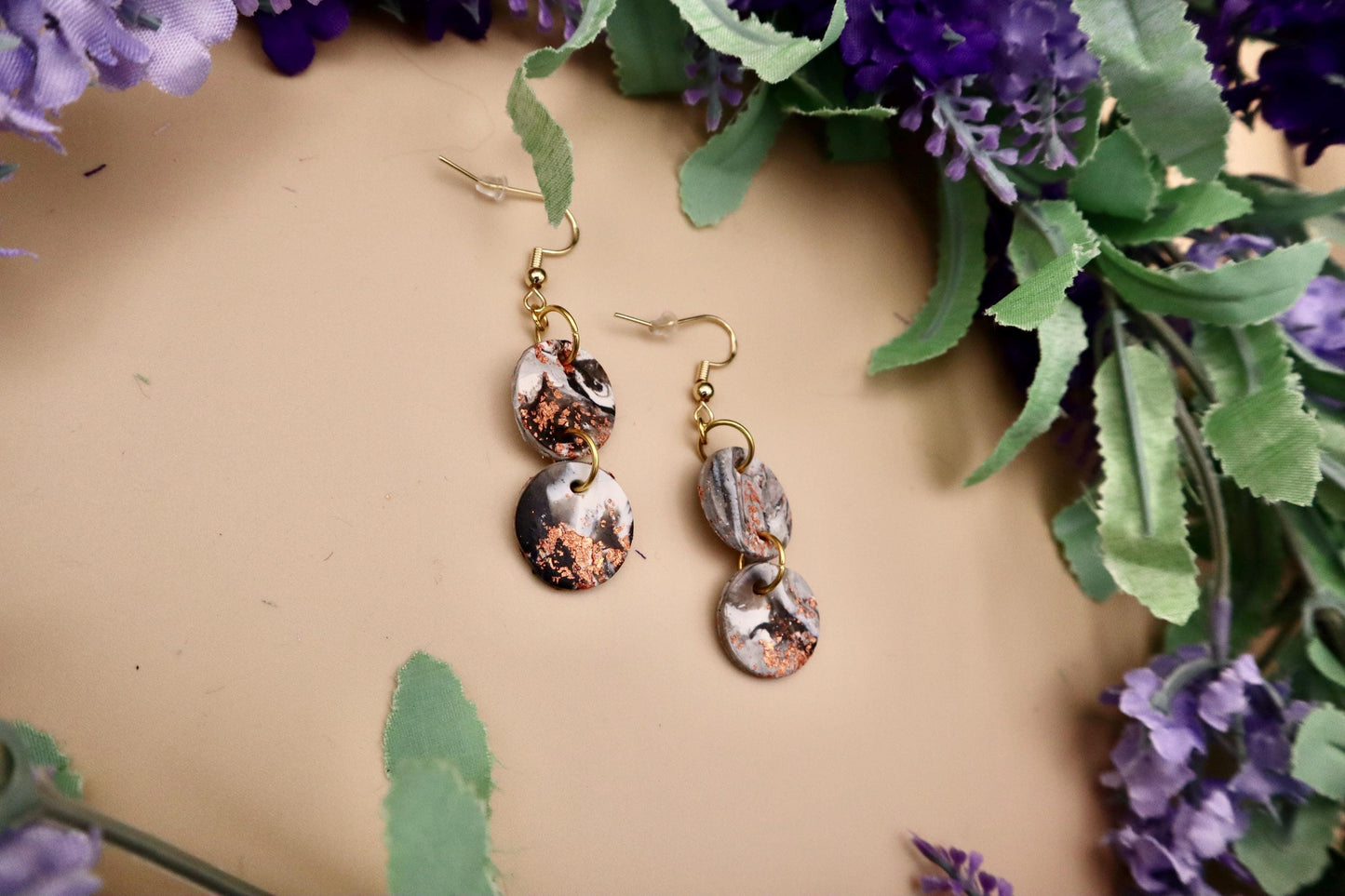 Japanese Cherry Blossom Inspired Marble Dangle Earrings