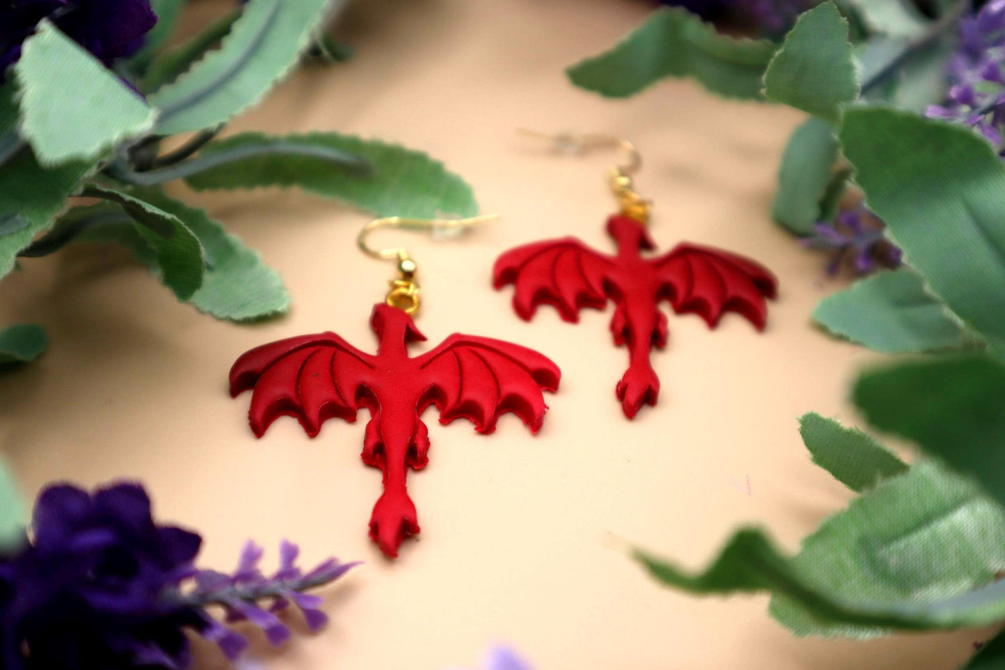 Red Dragon Dangle Earrings