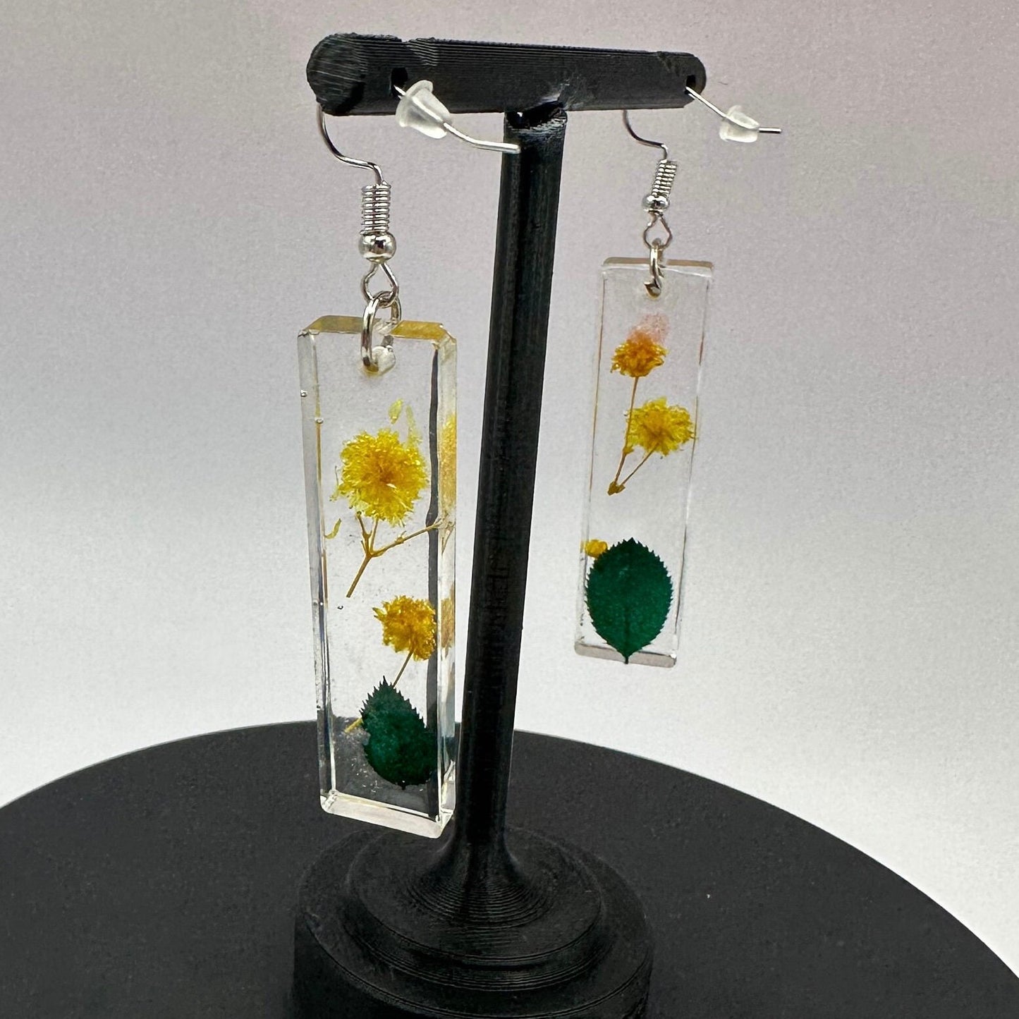 Long Yellow Floral Rectangle Dangle Earrings