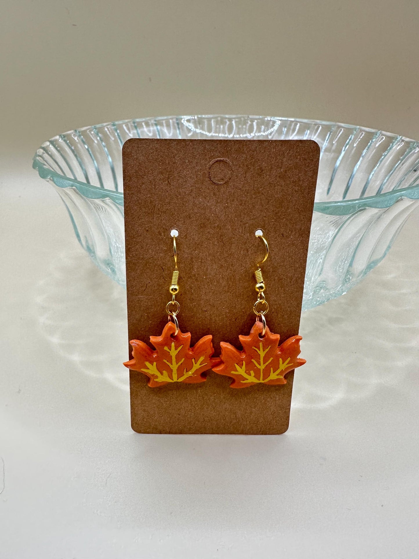Yellow and Orange Maple Leaf Dangle Earrings