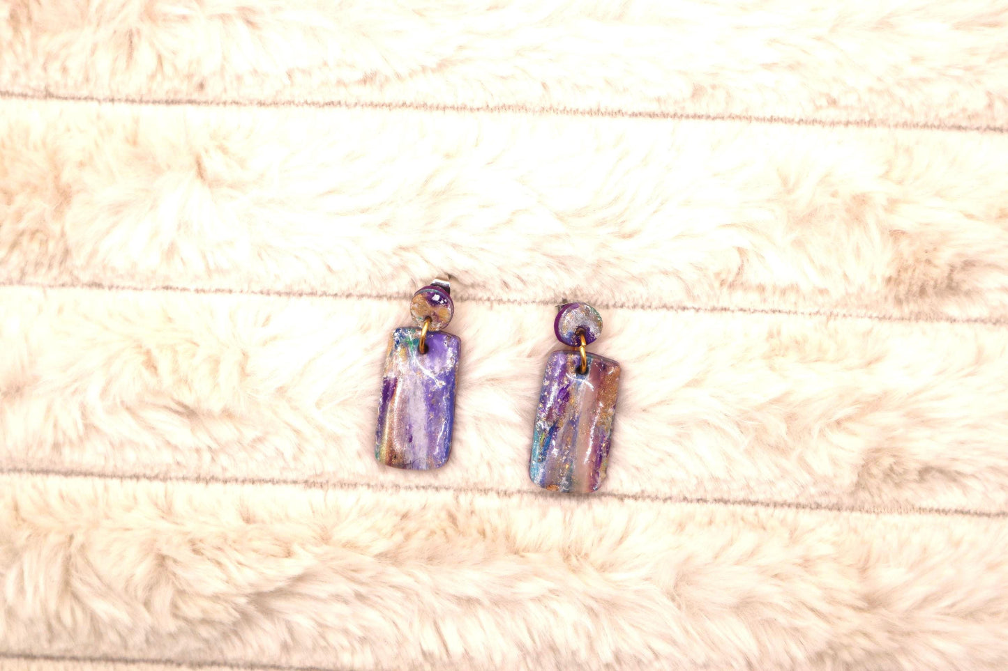 Rectangular Purple Vertical Marble Dangle Earrings