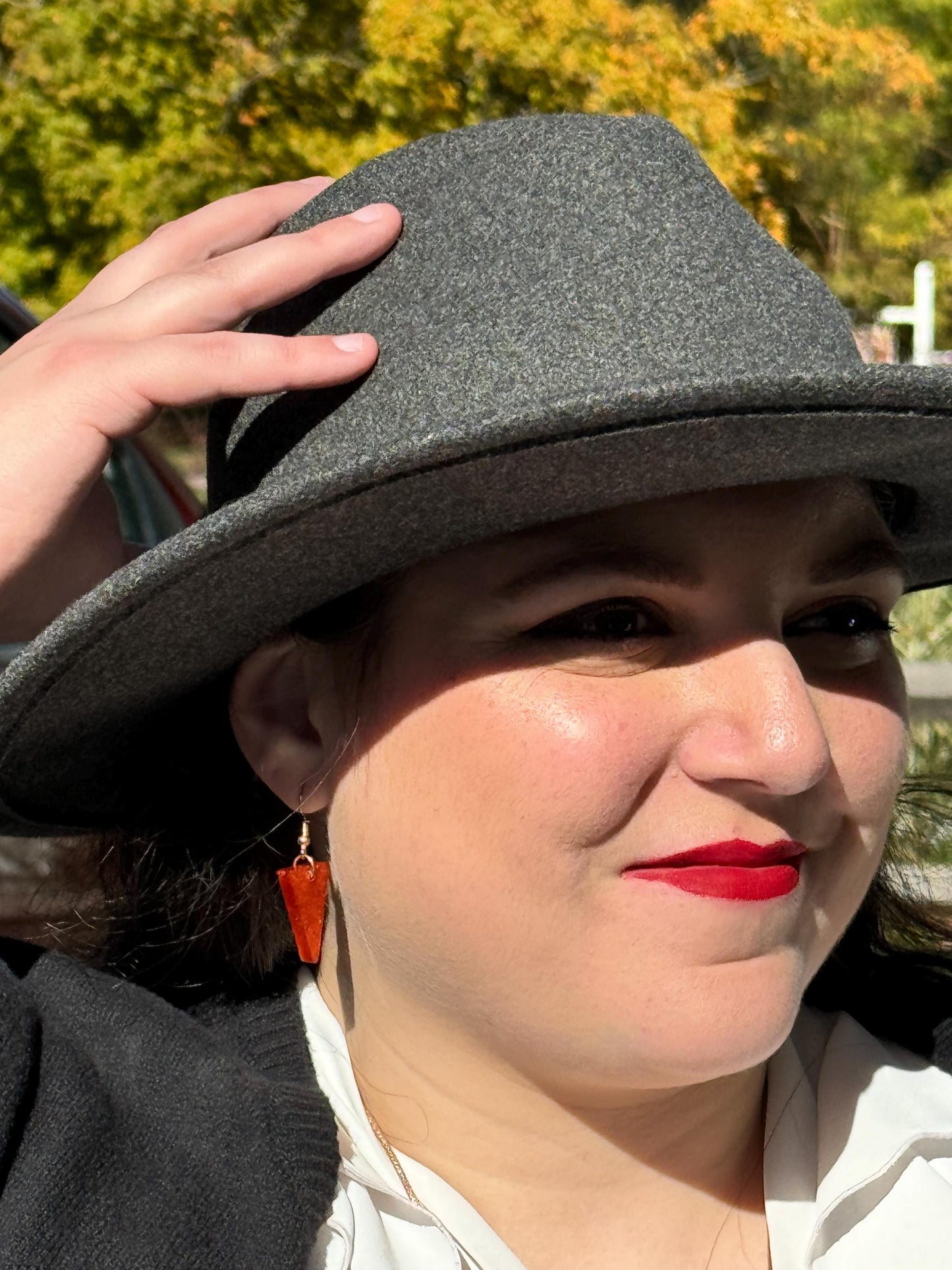 Orange Glitter Triangle Dangle Earrings