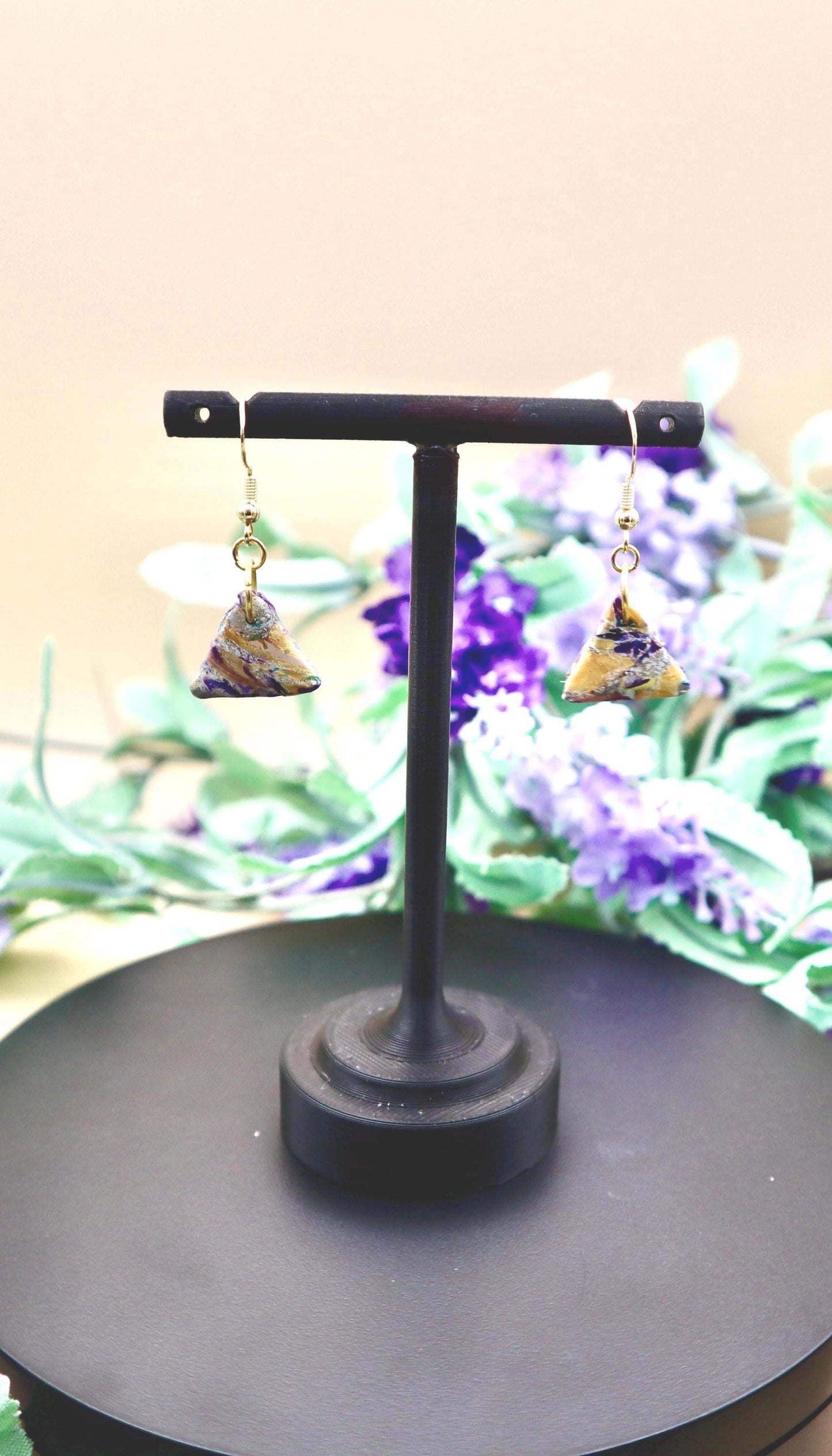 Multicolored Triangle Marble Dangle Earrings