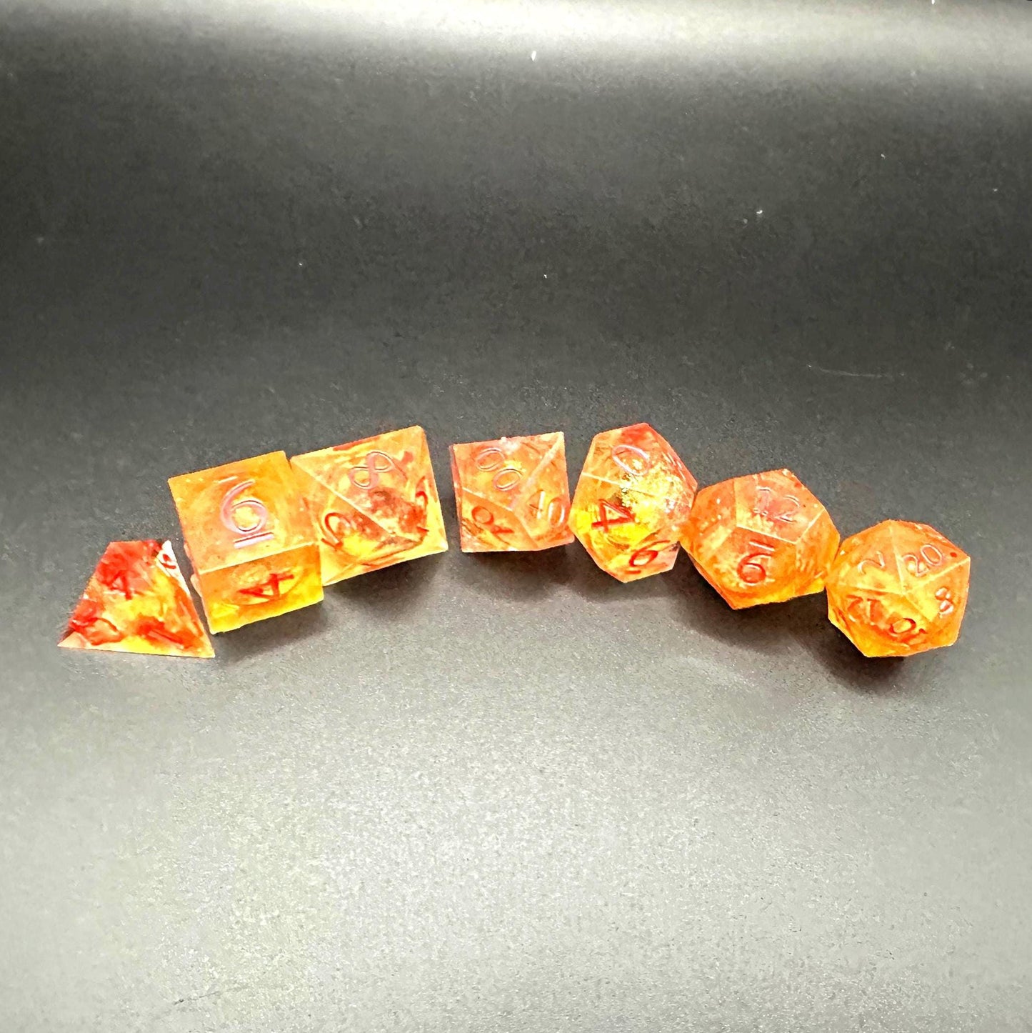 Orange Fall Foliage Liquid Core Dice Set: Sharp Edge Polyhedral DnD Dice