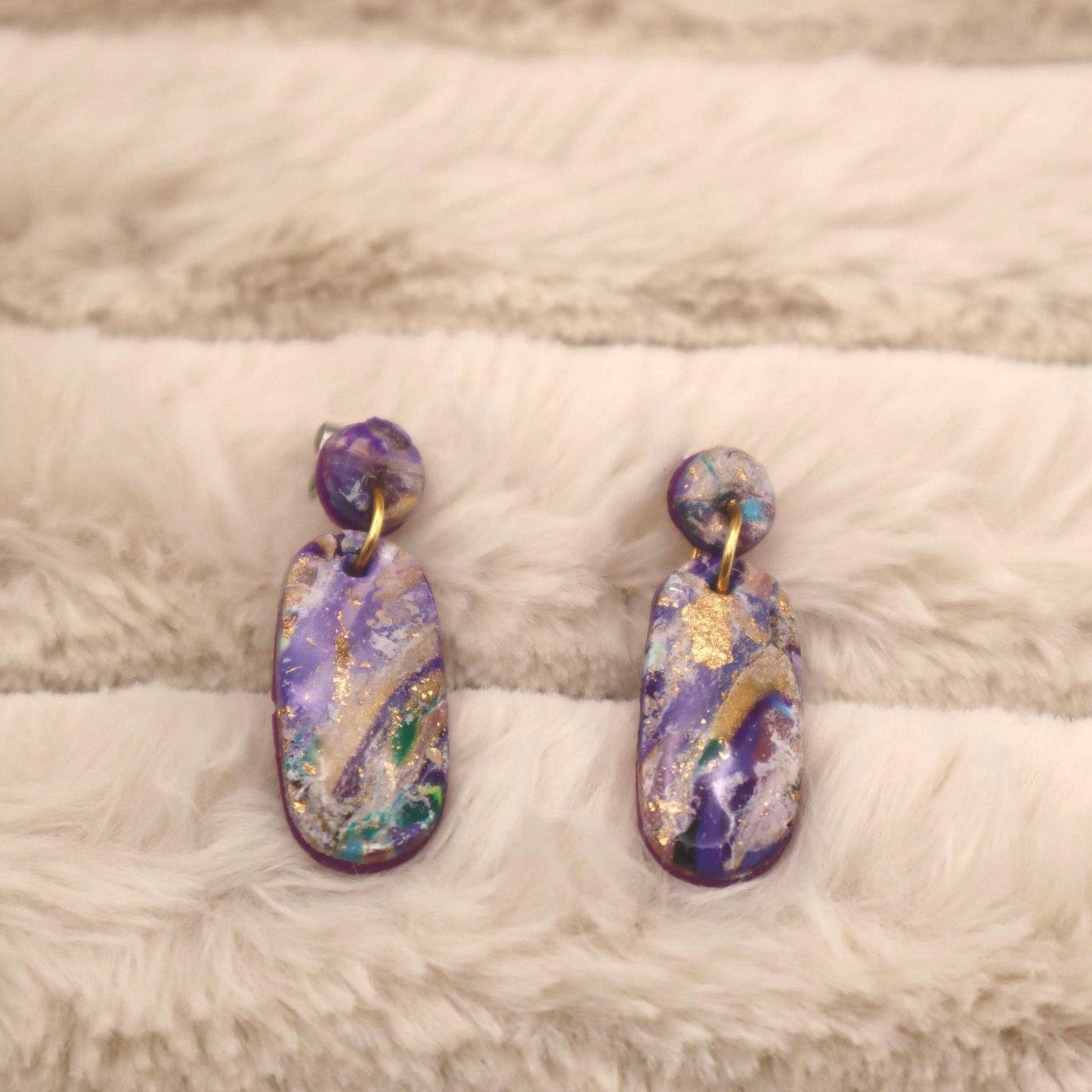 Oval Purple Marble Dangle Earrings