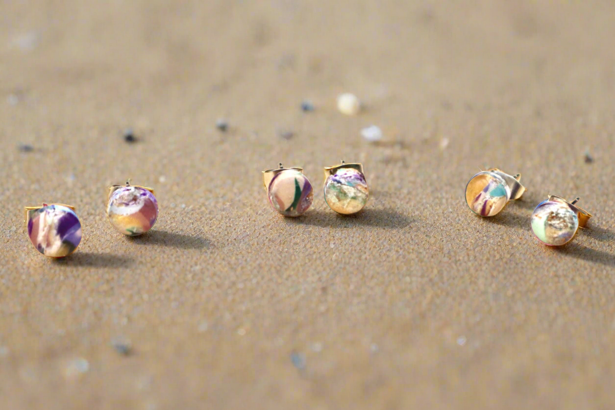 3 Pairs Multicolored Marble Stud Earrings