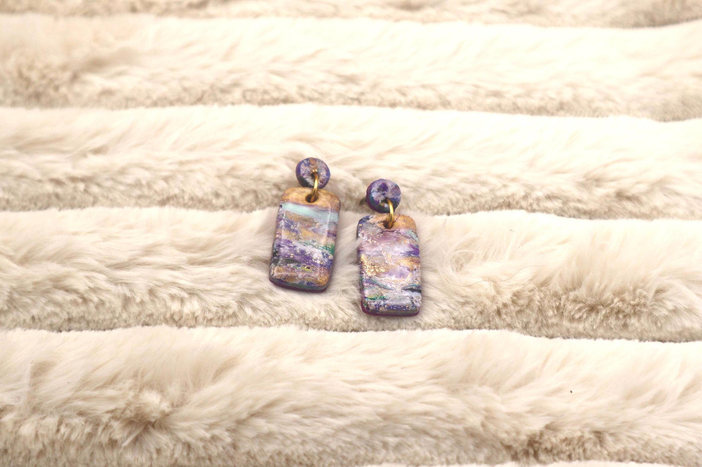 Rectangular Purple Marble Dangle Earrings
