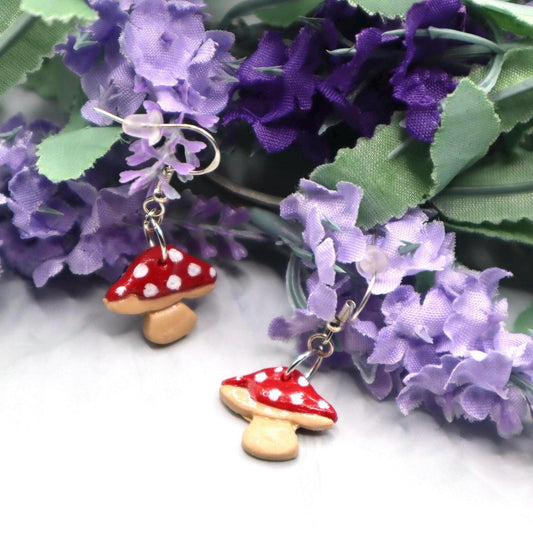 Mushroom Dangle Earrings – Fairycore Cottagecore Jewelry – Toadstool Drop Earrings – Handmade Fungi Earrings – Nature Lover Gift