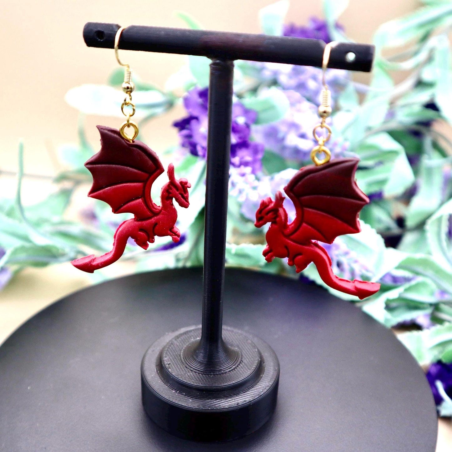 Black & Red Dragon Profile Dangle Earrings
