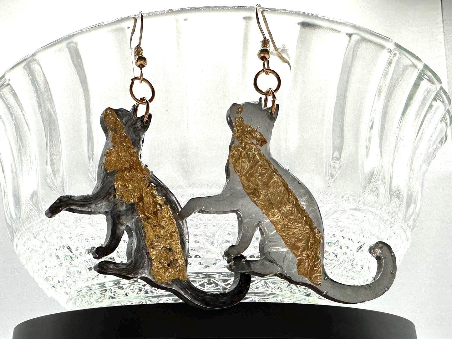 Black and Gold Cat Earrings