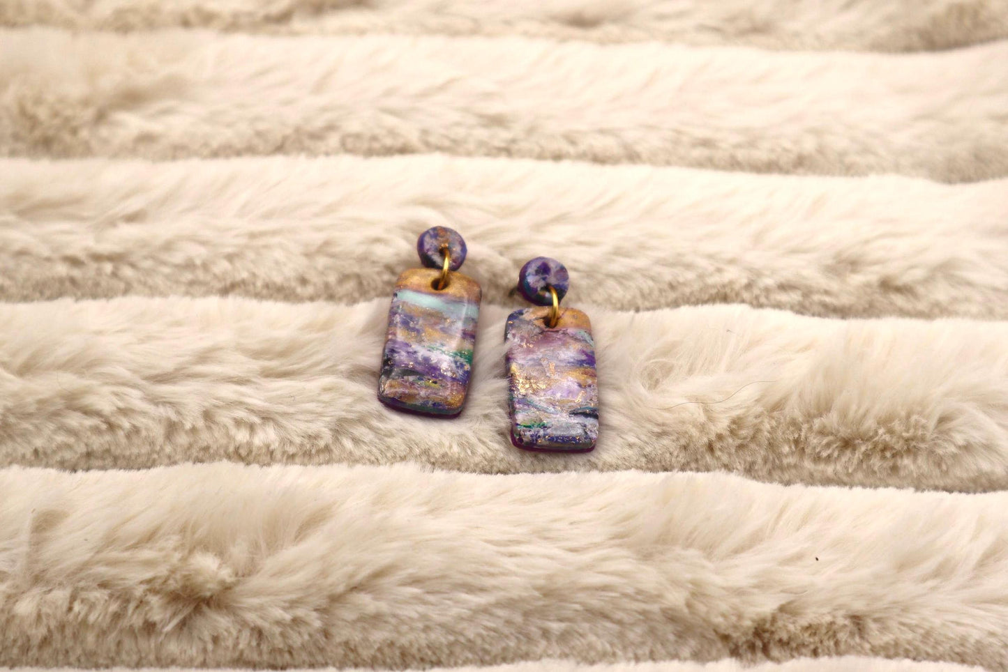 Rectangular Purple Marble Dangle Earrings
