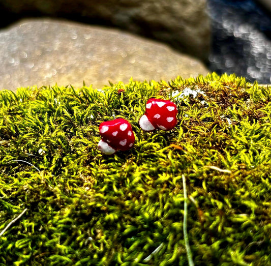 Small Whimsical Mushroom Stud Earrings – Cottagecore Fungi Jewelry – Fairycore Nature Earrings – Cute Gift for Her – Handmade Polymer Clay