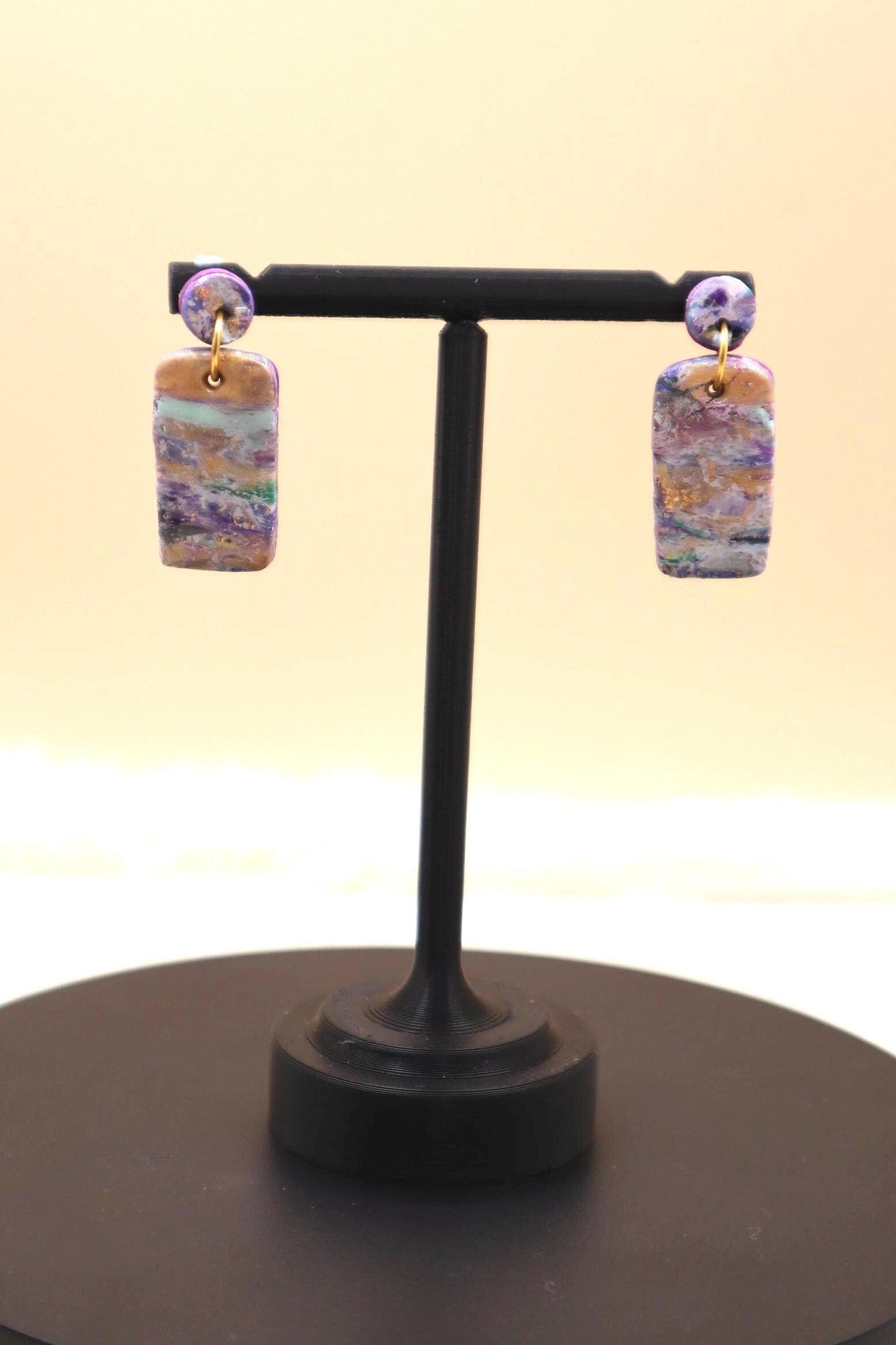 Rectangular Purple Marble Dangle Earrings