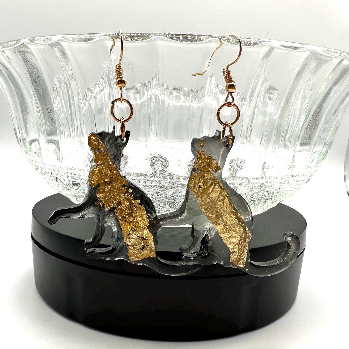 Black and Gold Cat Earrings