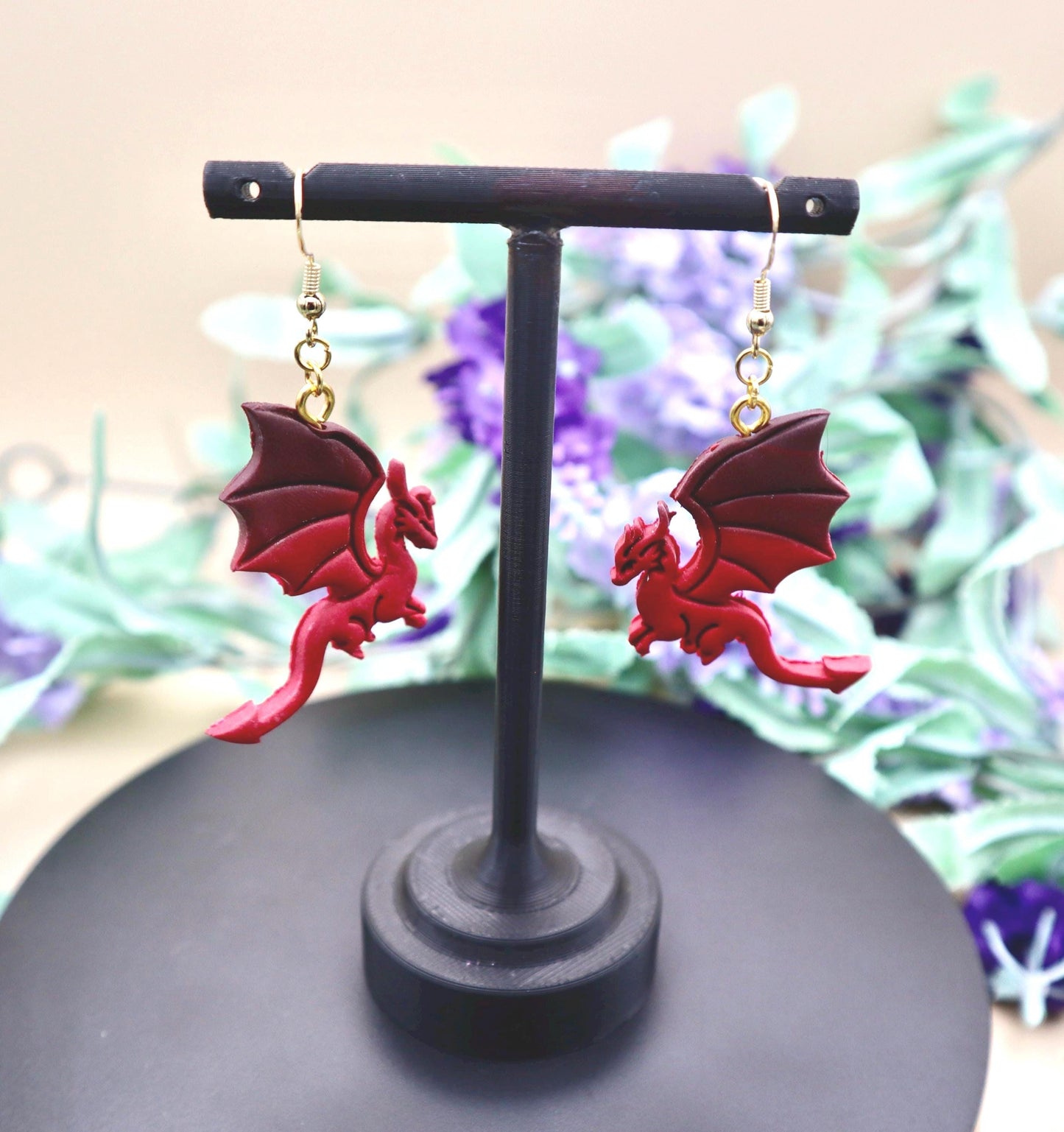 Black & Red Dragon Profile Dangle Earrings