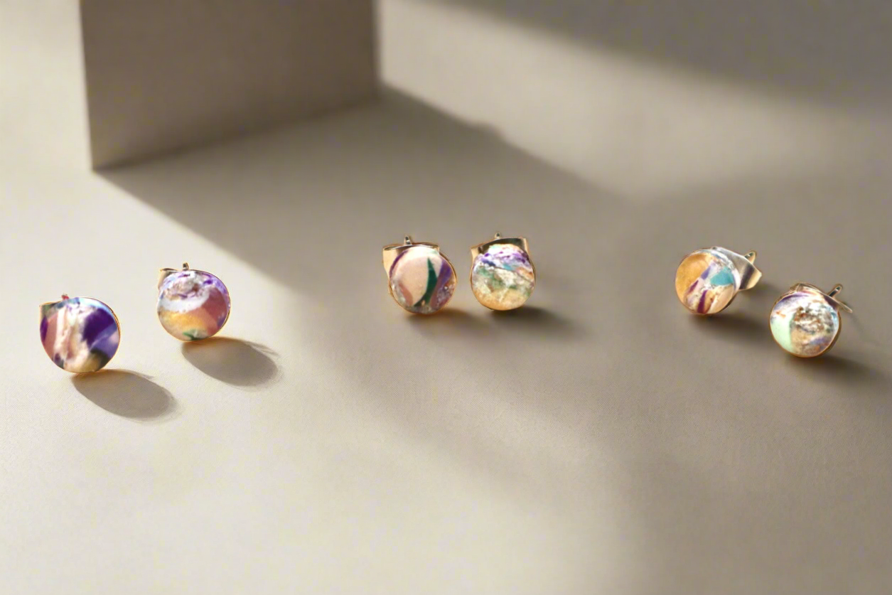 3 Pairs Multicolored Marble Stud Earrings