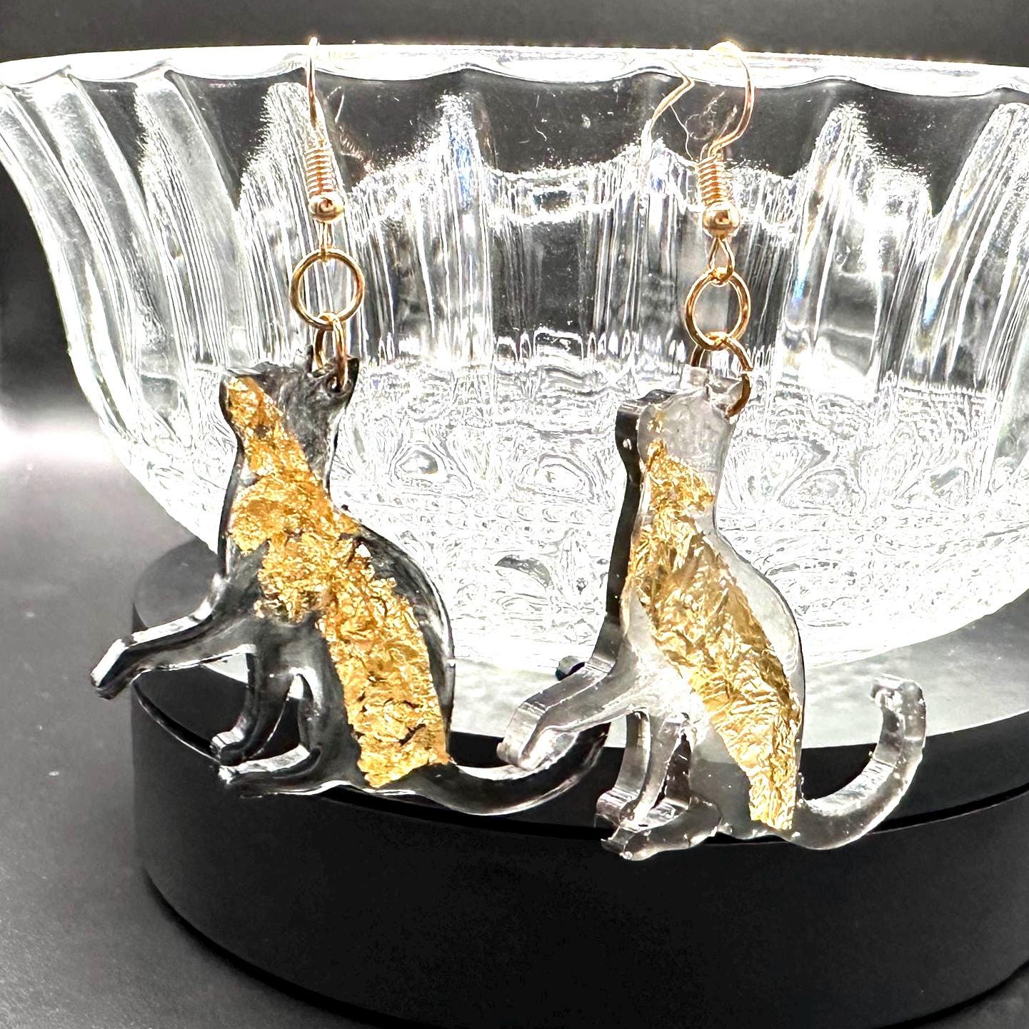 Black and Gold Cat Earrings