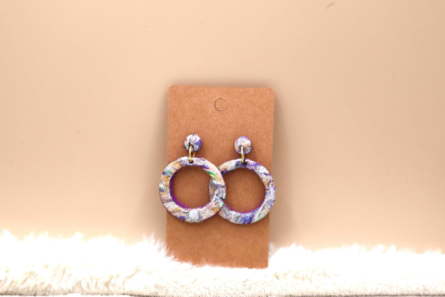 Circular Ring Purple Marble Dangle Earrings