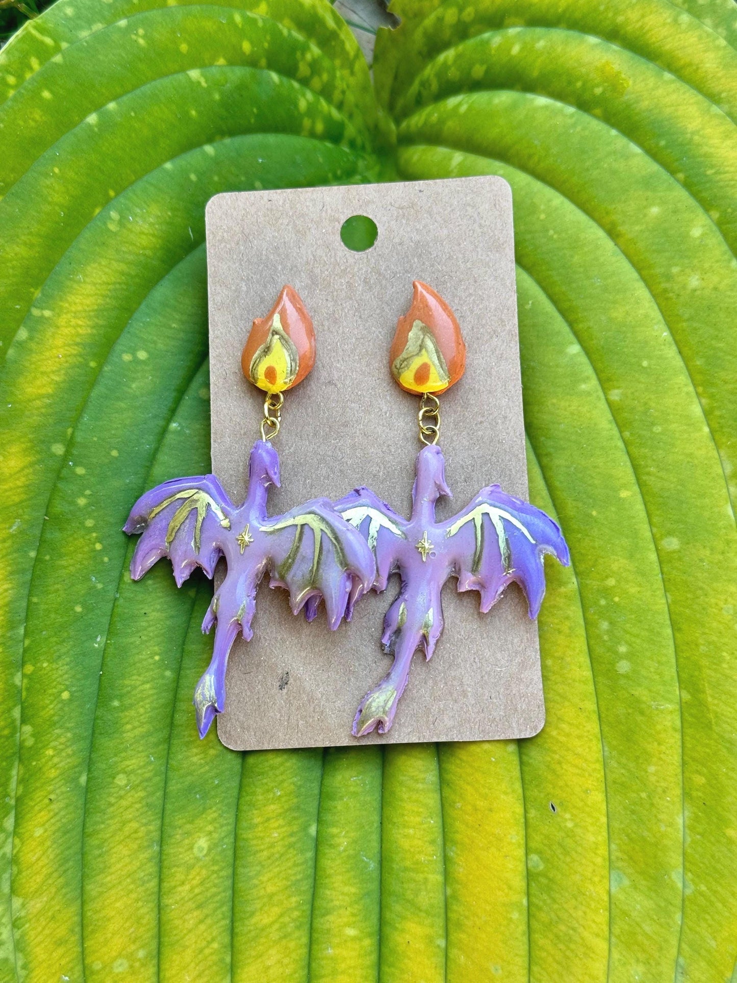 Fire Breathing Purple Dragon Dangle Earrings