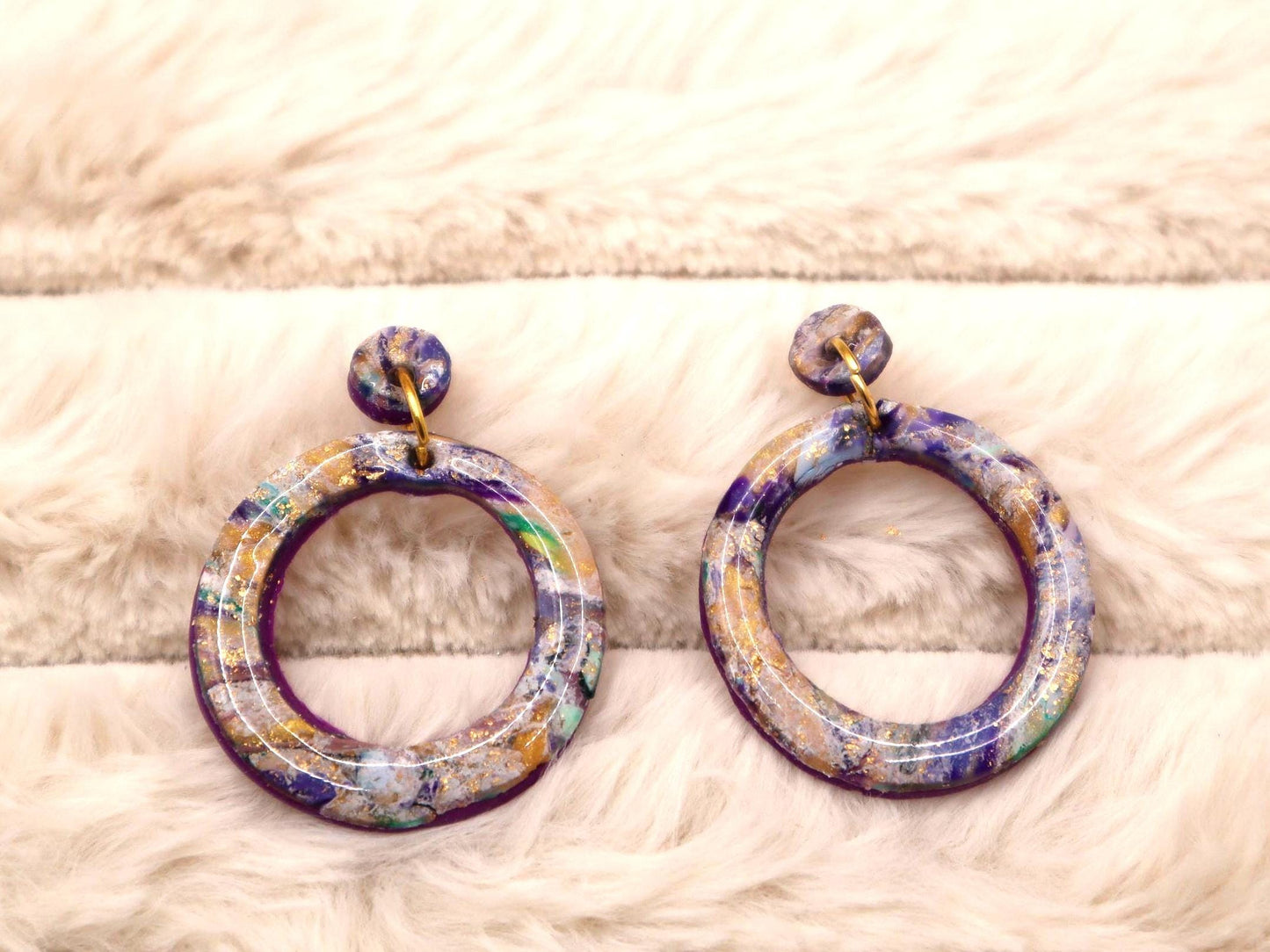 Circular Ring Purple Marble Dangle Earrings