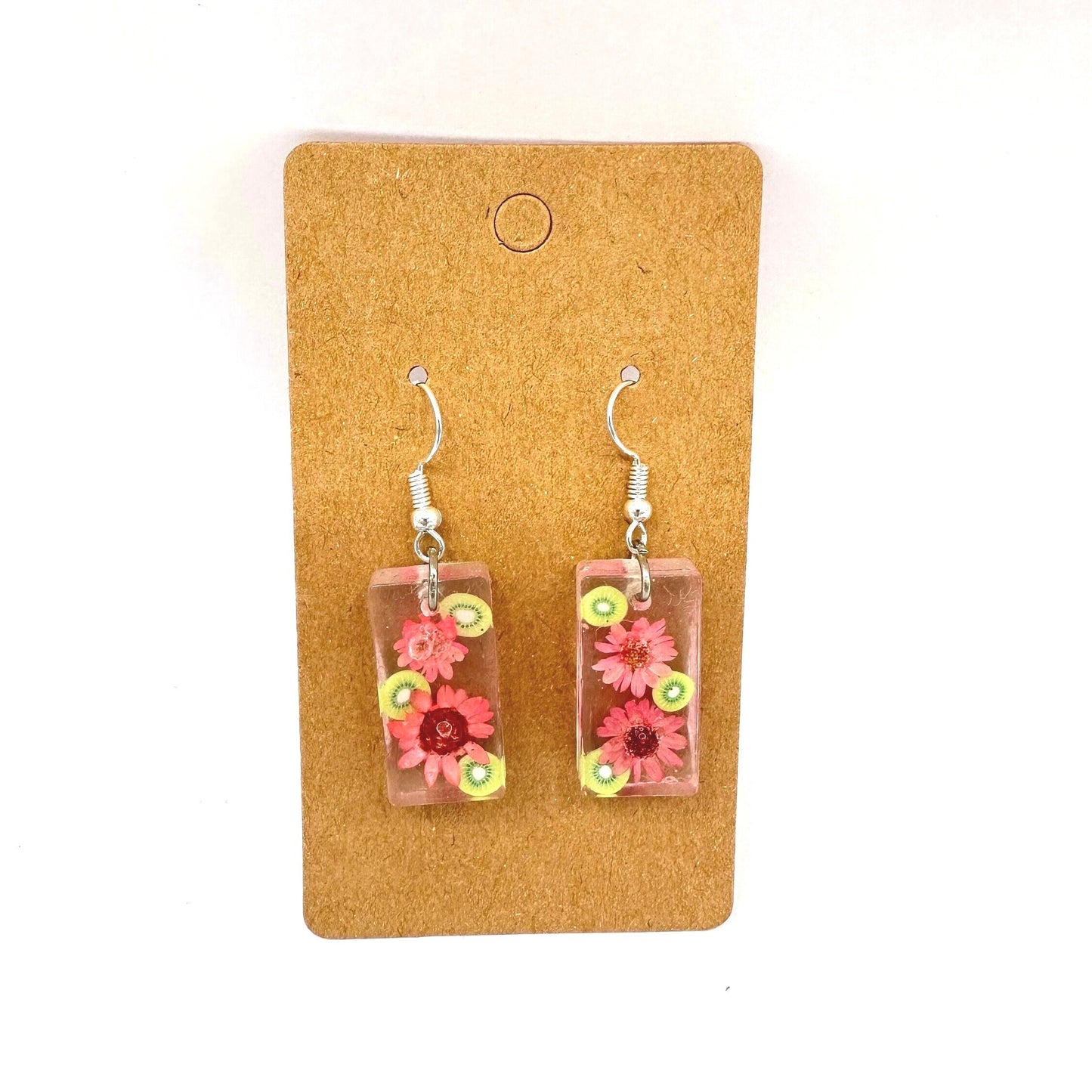 Pink Flower And Kiwi Summer Earrings