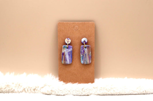 Rectangular Purple Vertical Marble Dangle Earrings