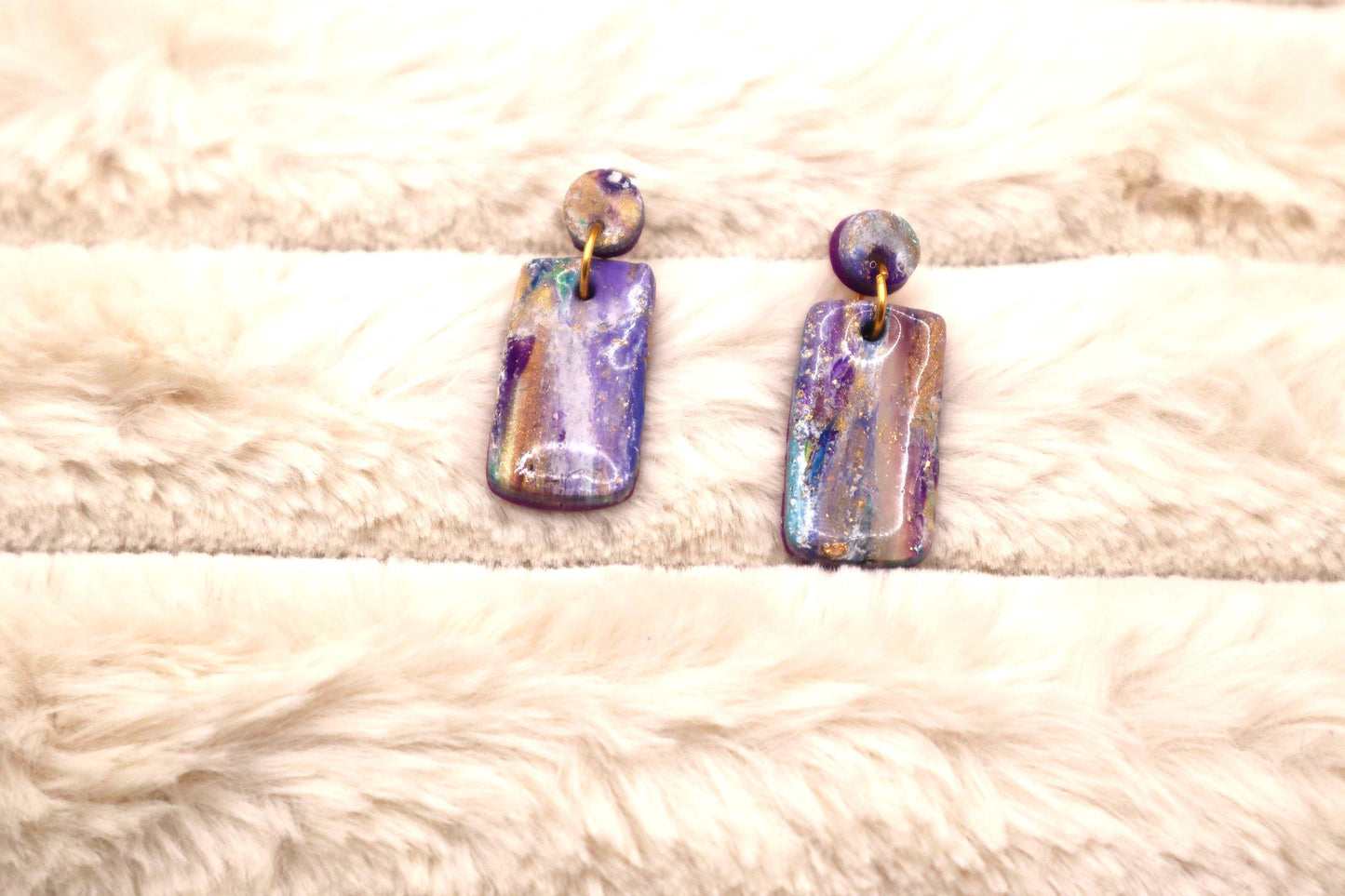 Rectangular Purple Vertical Marble Dangle Earrings