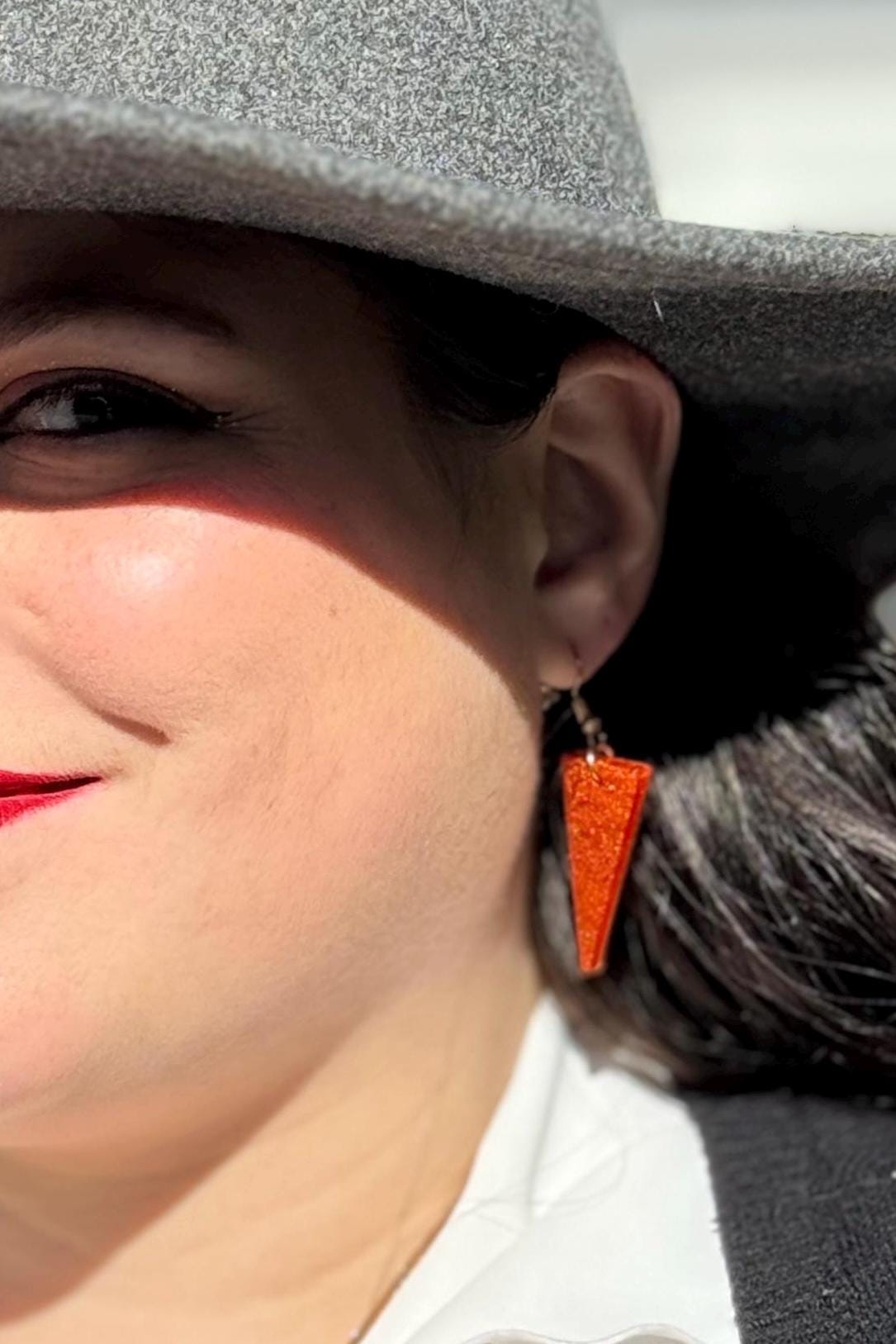Large Orange Glitter Triangle Dangle Earrings
