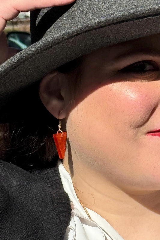 Orange Glitter Triangle Dangle Earrings