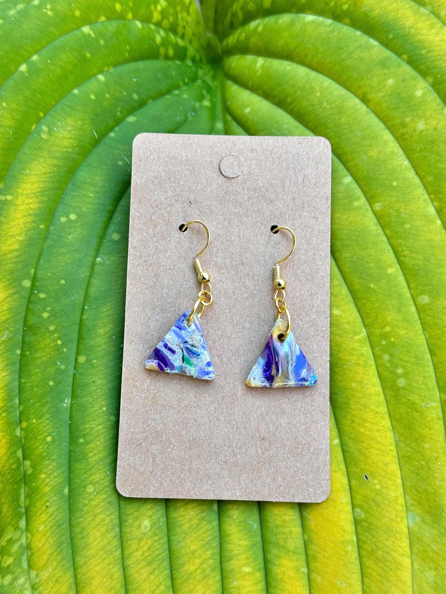 Multicolored Purple Triangle Marble Dangle Earrings