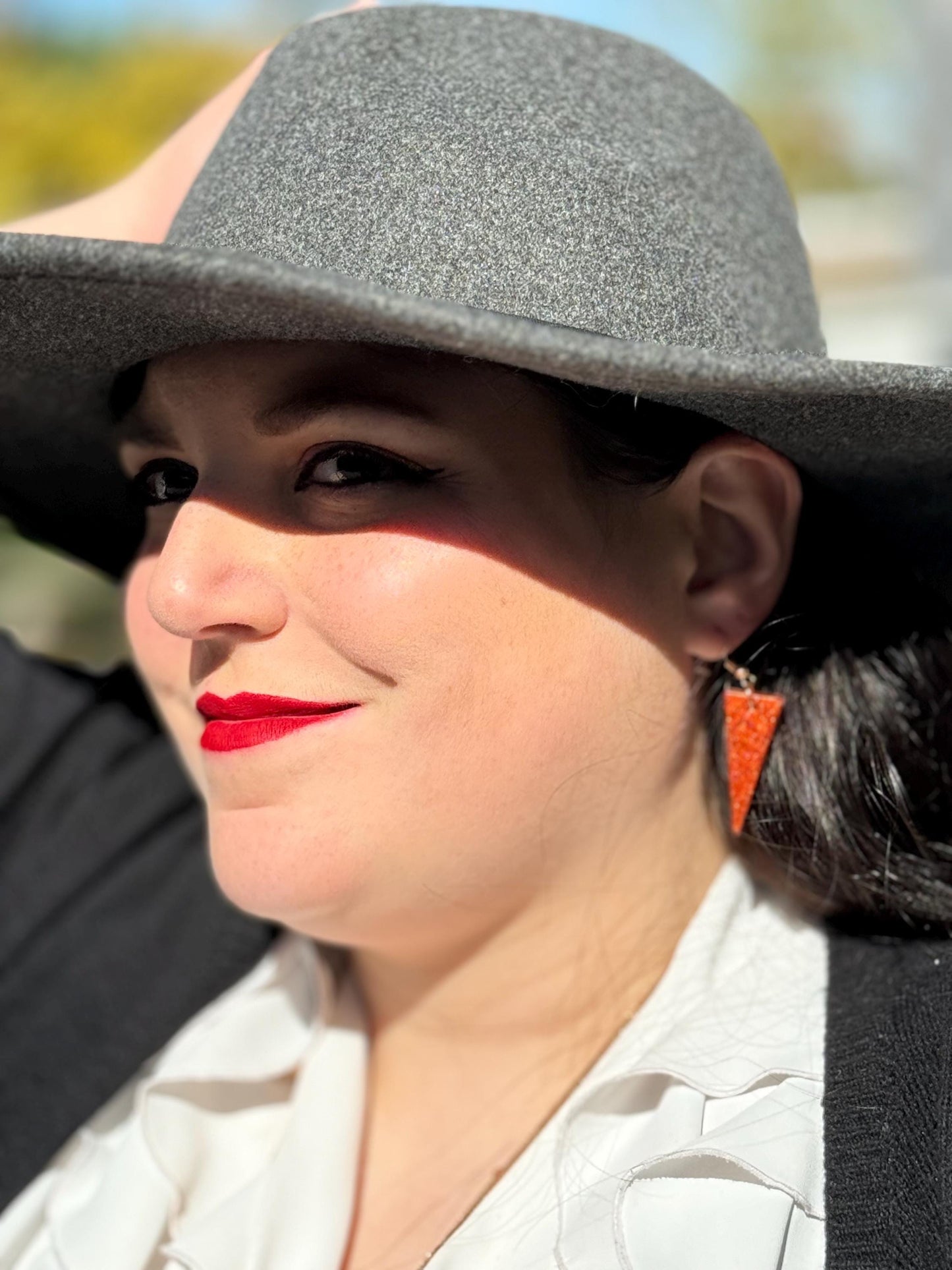 Large Orange Glitter Triangle Dangle Earrings