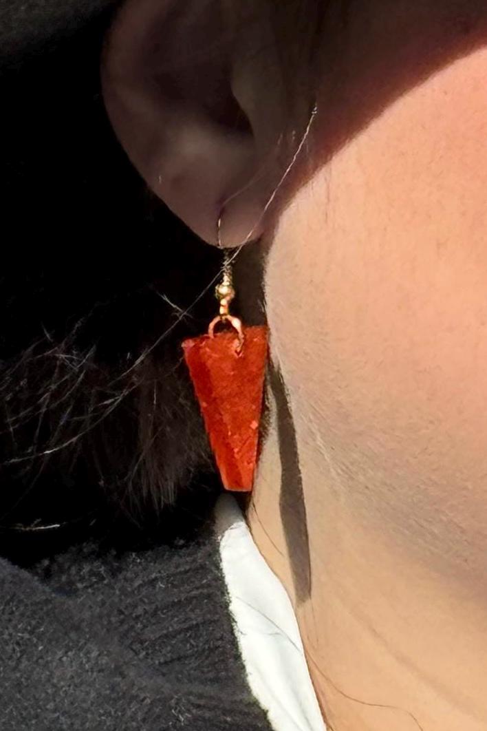 Orange Glitter Triangle Dangle Earrings