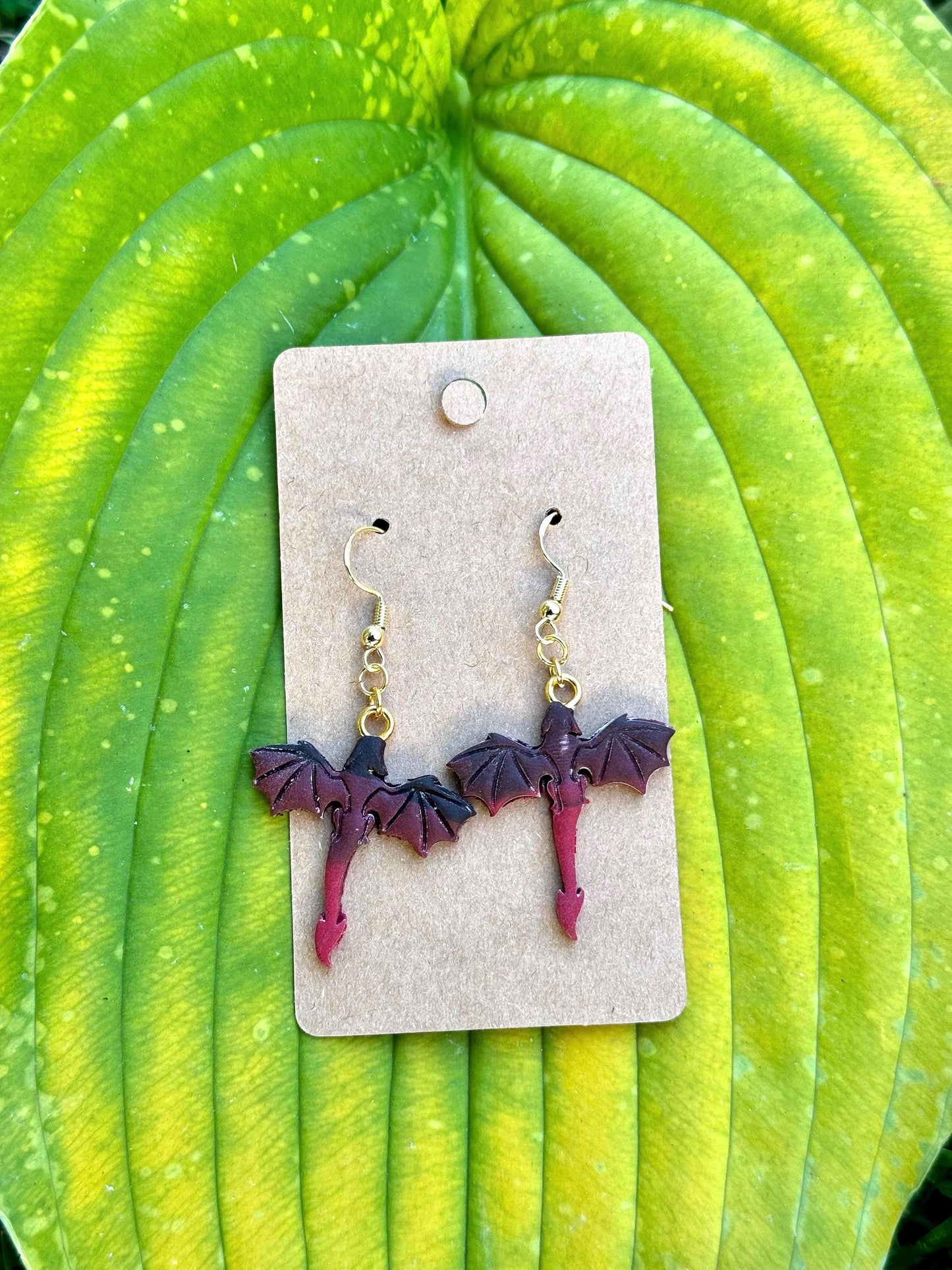 Small Black & Red Dragon Dangle Earrings